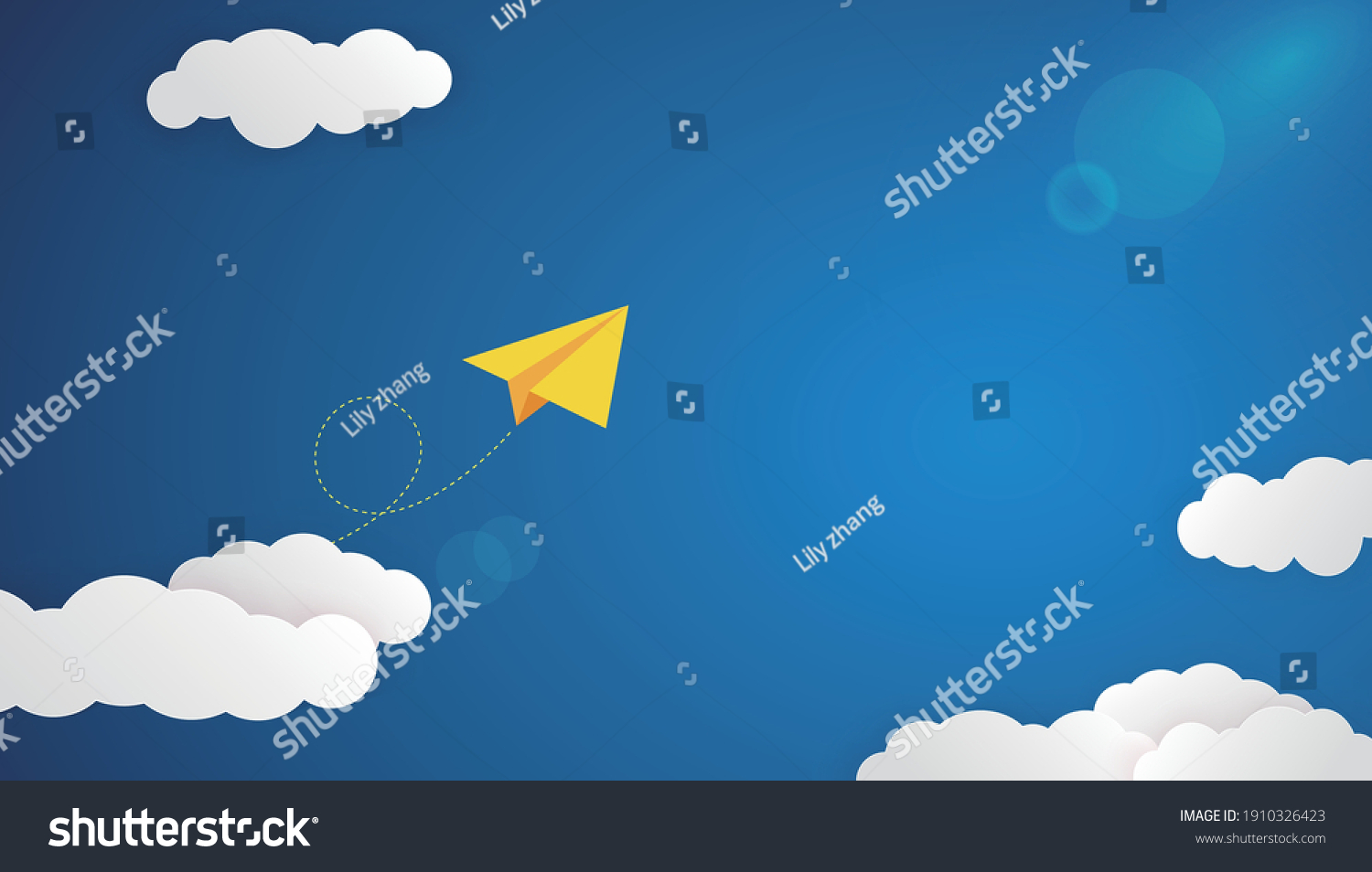 Yellow Origami Plane Flying Blue Sky Stock Vector (Royalty Free ...