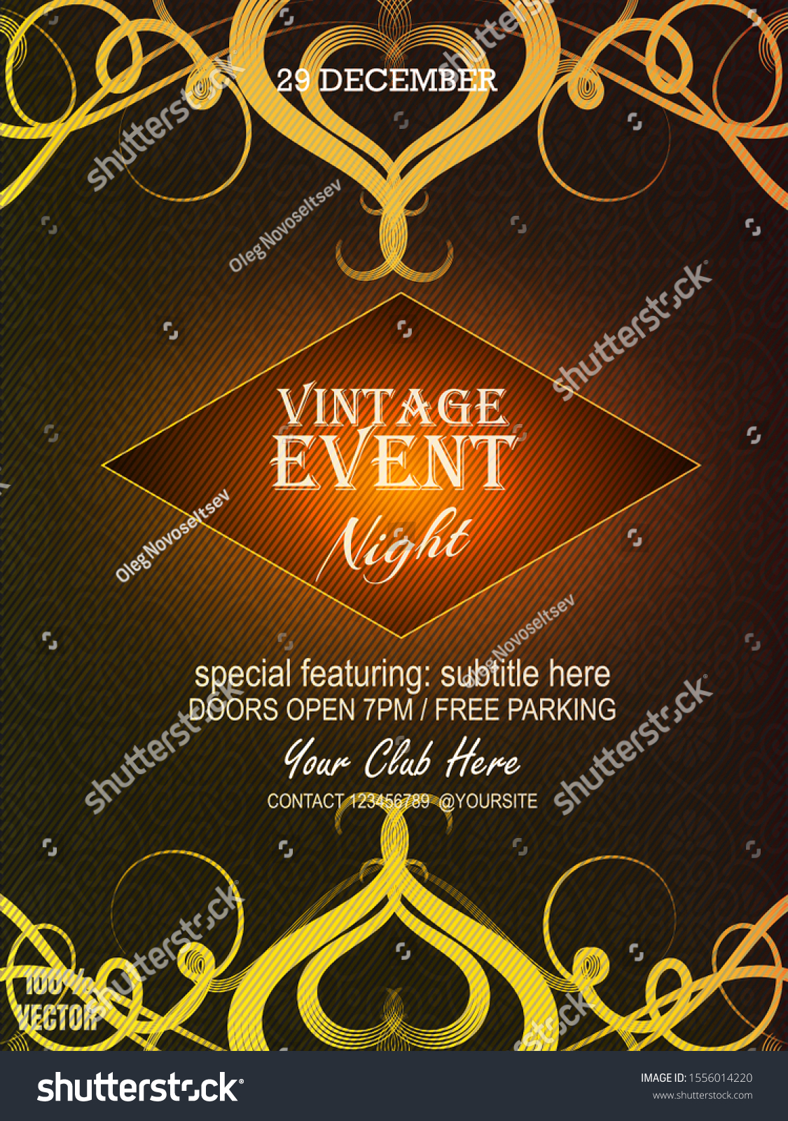 Yellow Ornate Vintage Event Invitation Card Stock Vector (Royalty Throughout Event Invitation Card Template