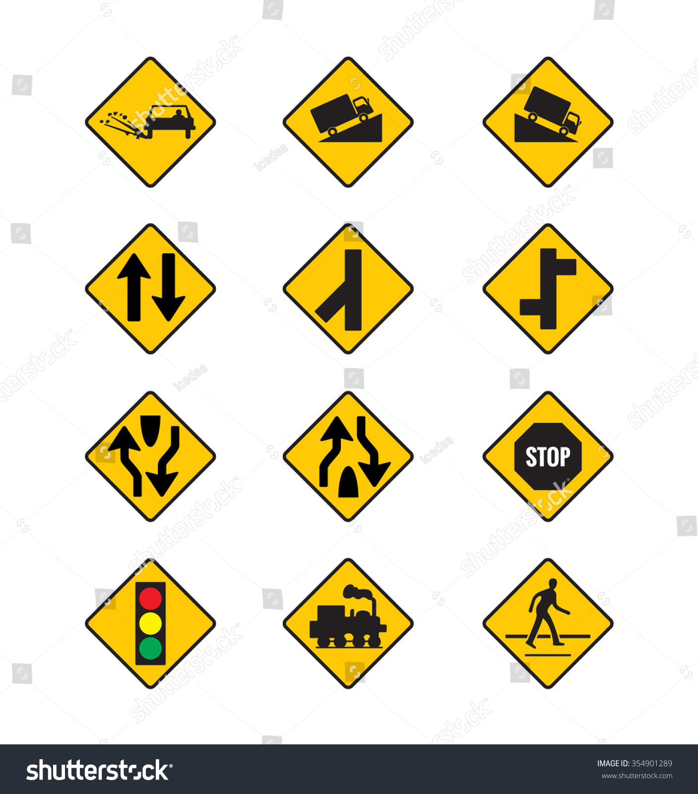 Big Set Of Yellow Road Signs Outline Icons Creative M - vrogue.co