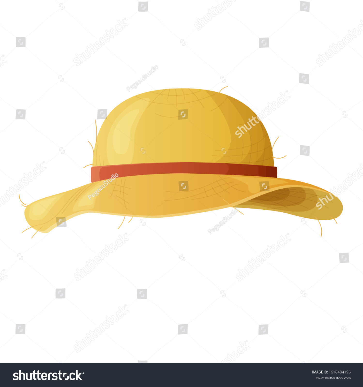 Yellow Straw Hat Red Ribbon Accessory Stock Vector Royalty Free 1616484196