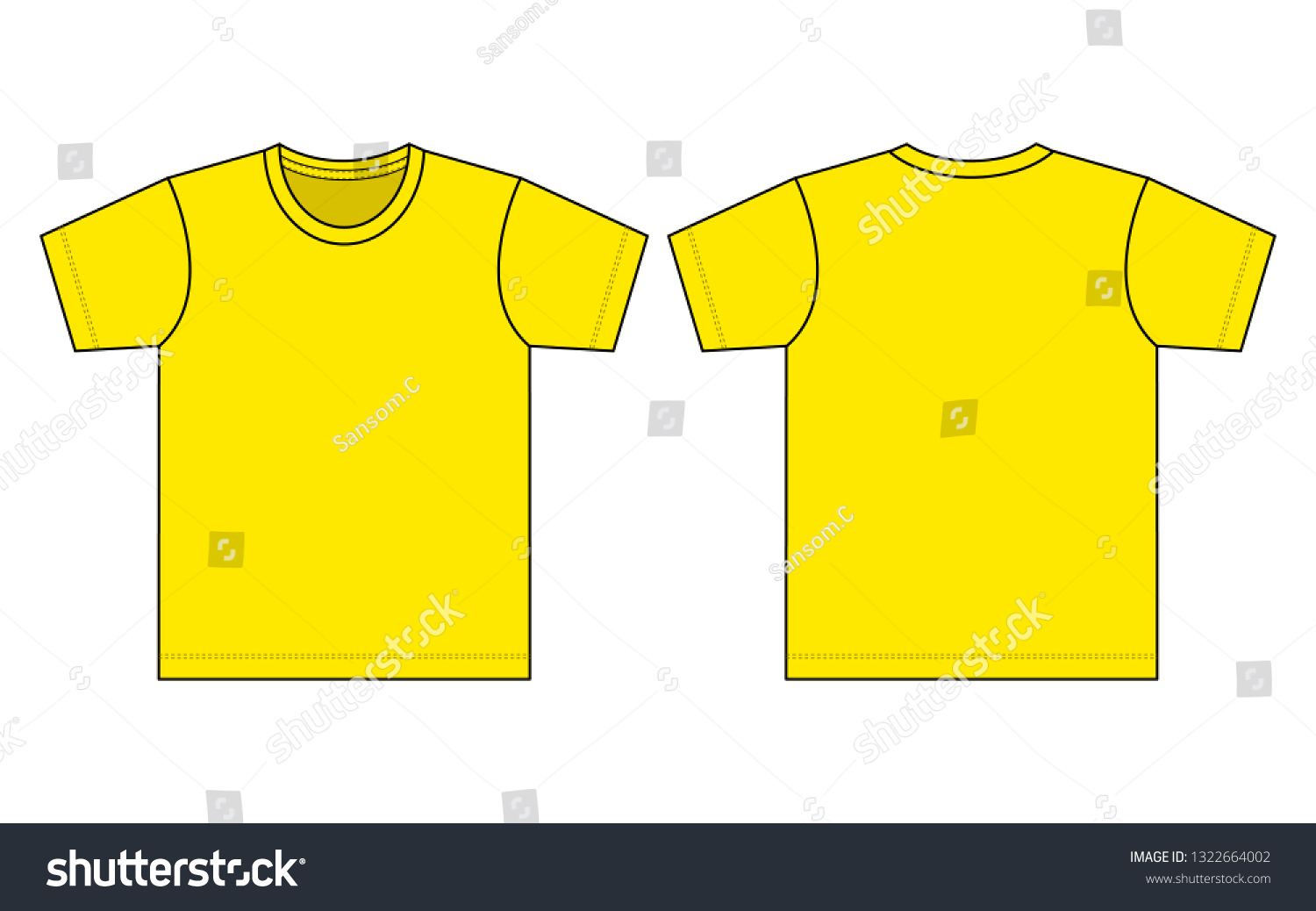 Yellow Tshirt Vector Template Flat View Stock Vector (Royalty Free ...