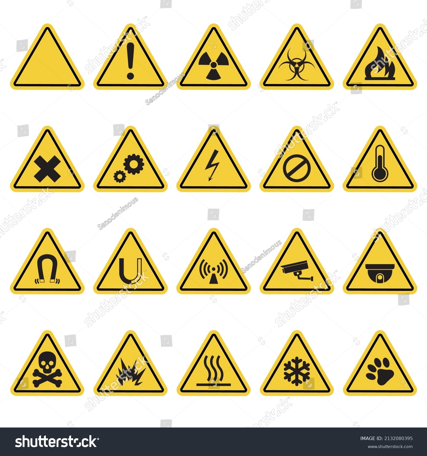 Yellow Triangle Safety Signs Set Print Stock Vector (Royalty Free ...