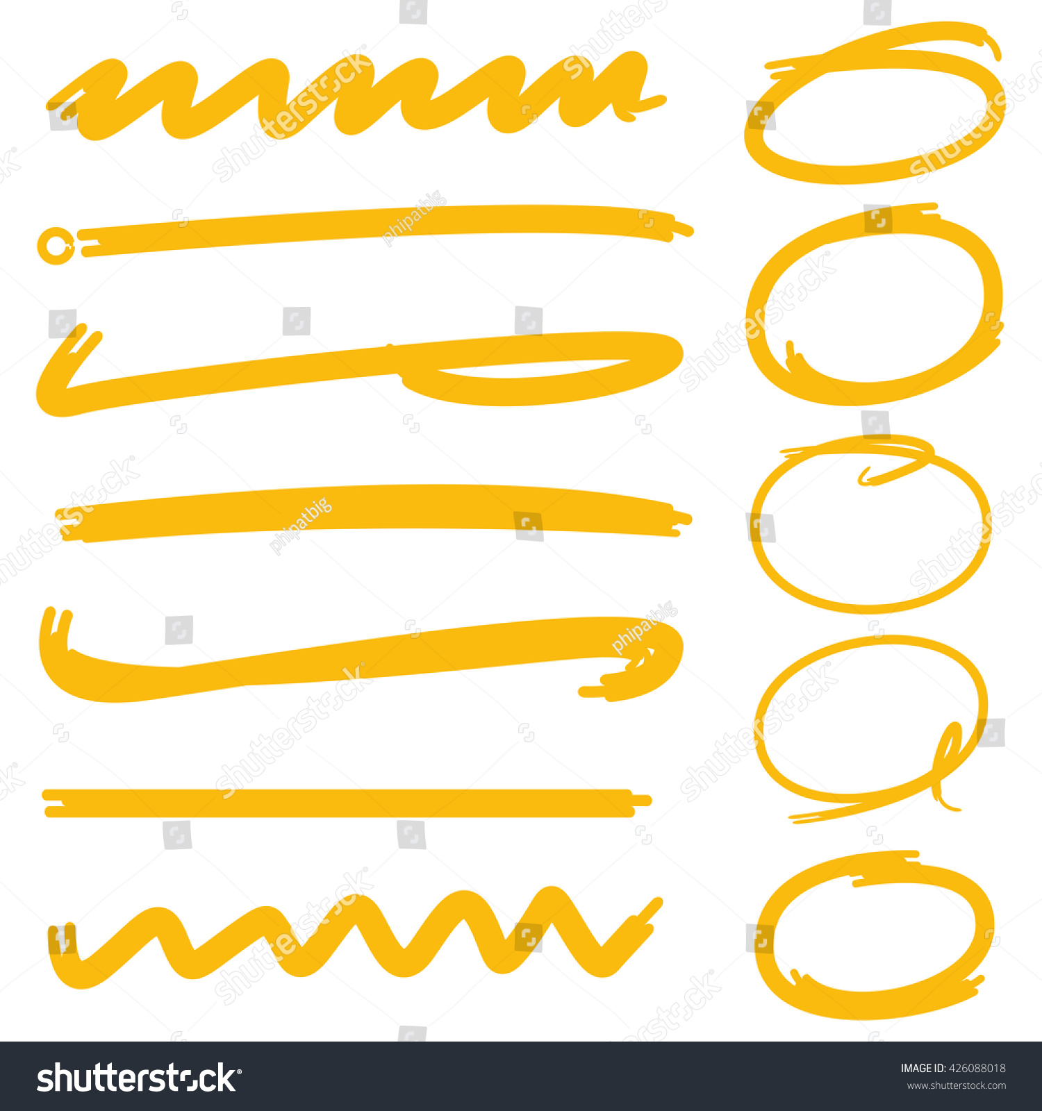 Yellow Underlines And Circle Markers For Highlighting Text Stock Vector