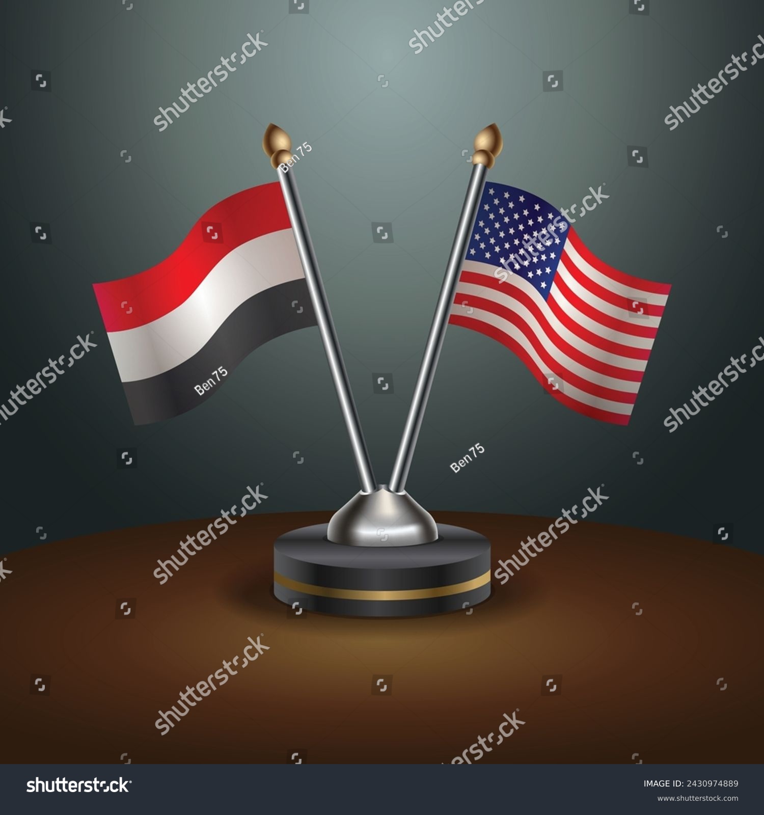 SVG of Yemen and United States table flags with gradient backgrund. Vector Illustration svg