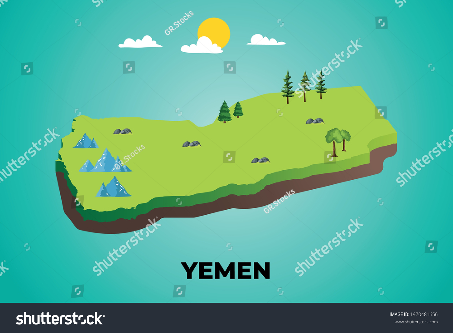 Yemen 3d Isometric Map Topographic Details Stock Vector Royalty Free 1970481656 Shutterstock 