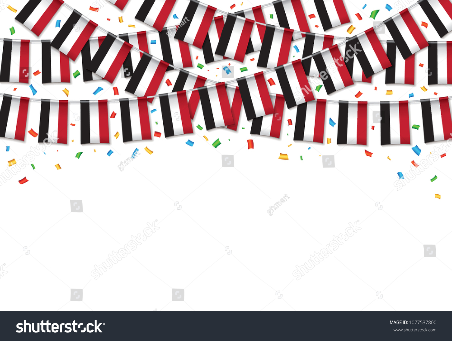 SVG of Yemen flags garland white background with confetti, Hang bunting for Yemeni,  independence Day celebration template banner, Vector illustration svg