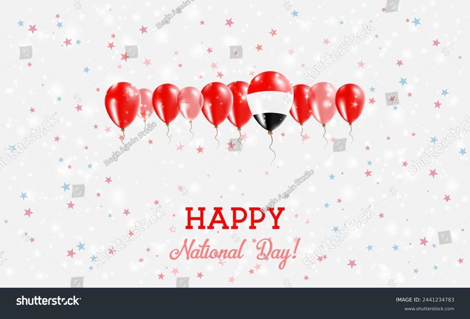 SVG of Yemen Independence Day Sparkling Patriotic Poster. Row of Balloons in Colors of the Yemeni Flag. Greeting Card with National Flags, Confetti and Stars. svg