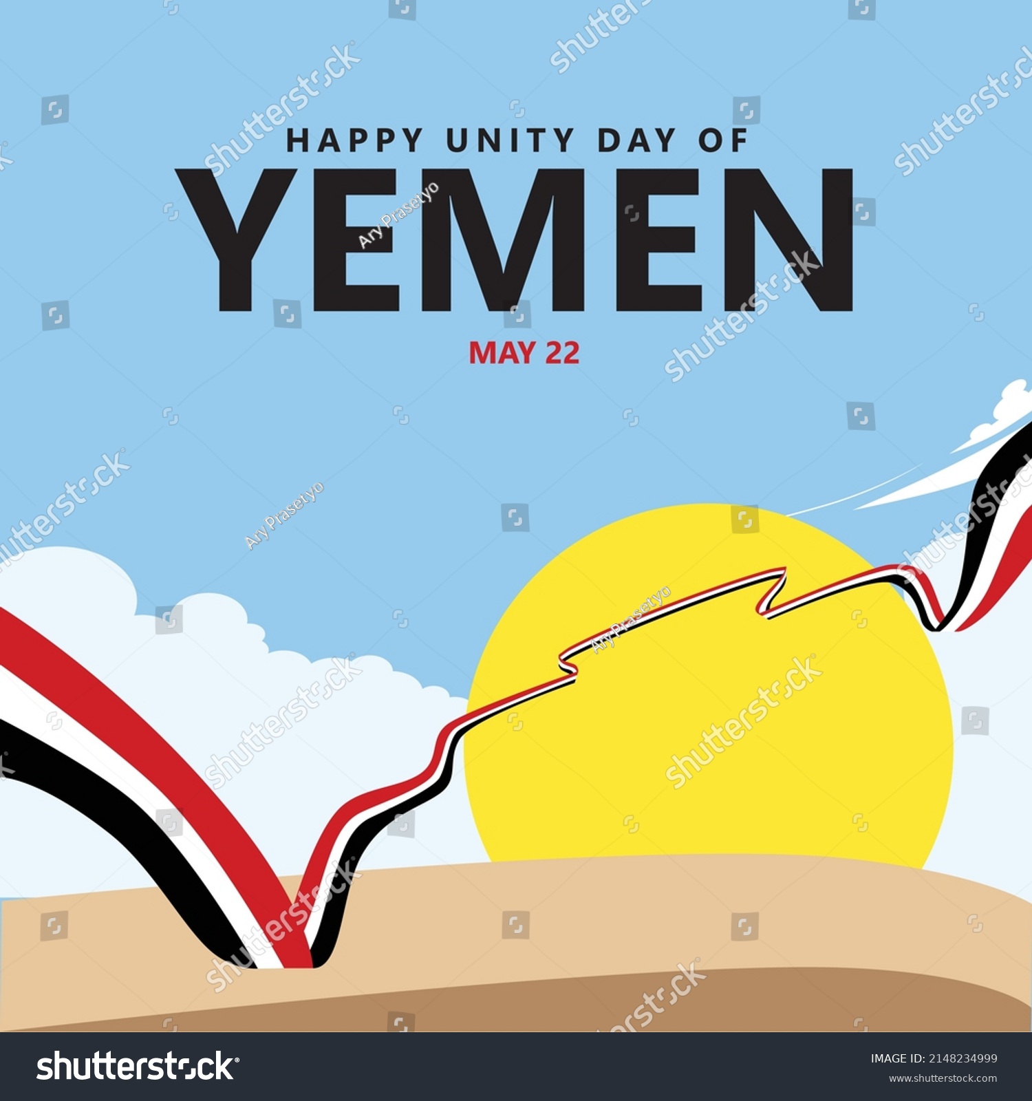 SVG of Yemen unity day celebration vector illustration with a long flag within bright day scenery. Middle East country public holiday greeting card. Suitable for social media post. svg
