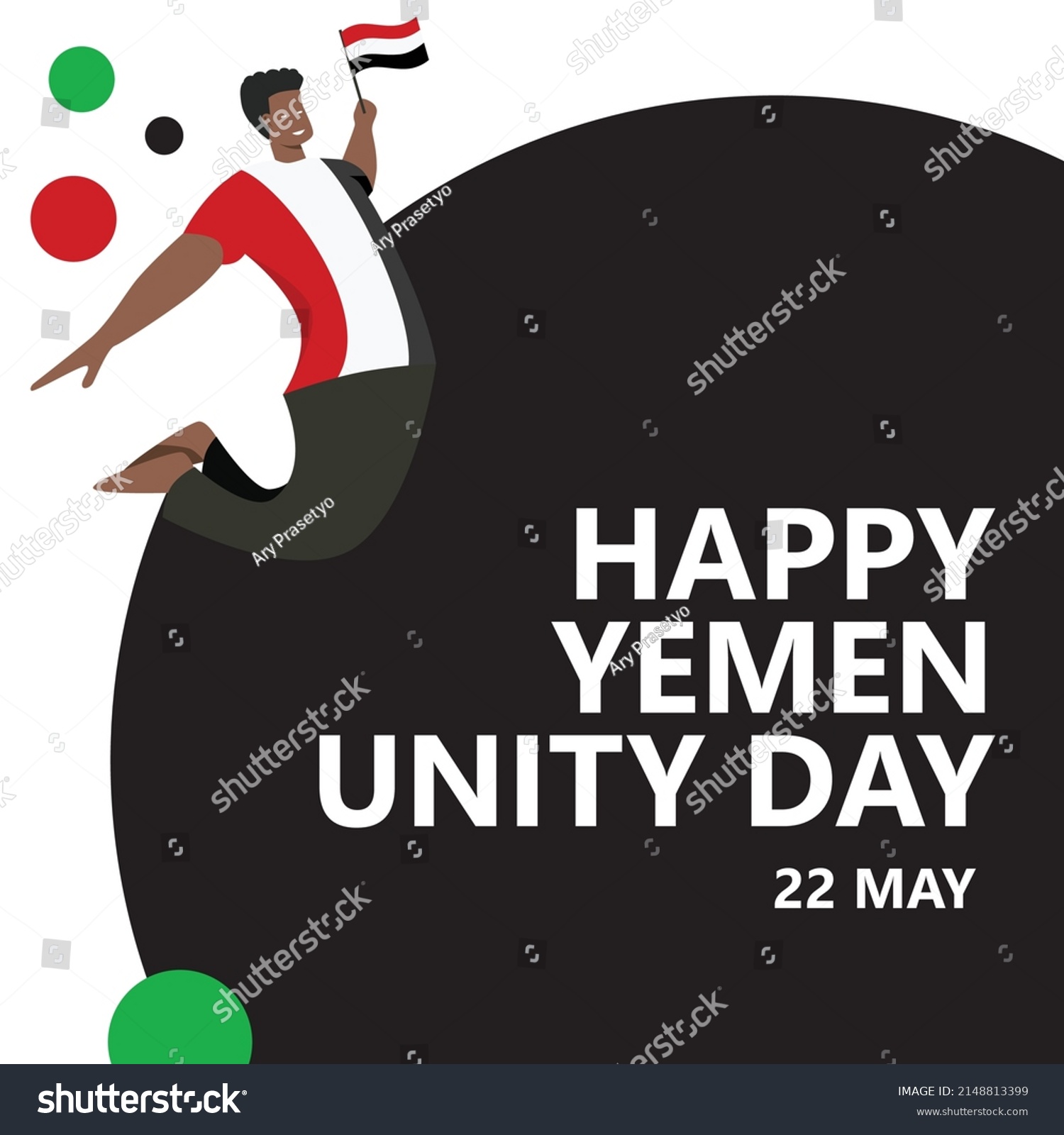 SVG of Yemen Unity day celebration vector illustration with a man jumping and holding the national flag. Middle East country public holiday celebrated annually on May 22. svg