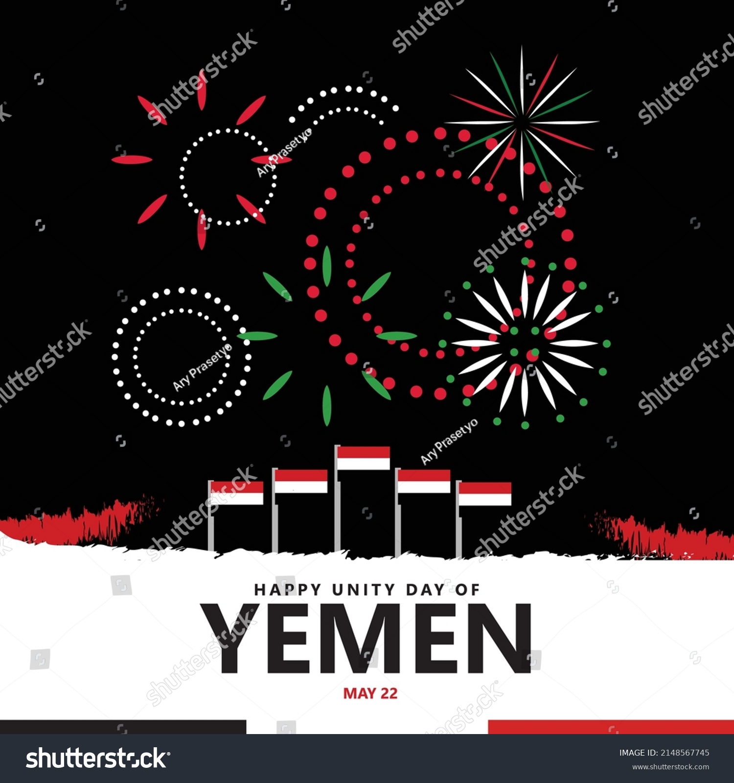 SVG of Yemen Unity Day celebration vector illustration with the national flags and fireworks. Middle East country public holiday greeting card. svg