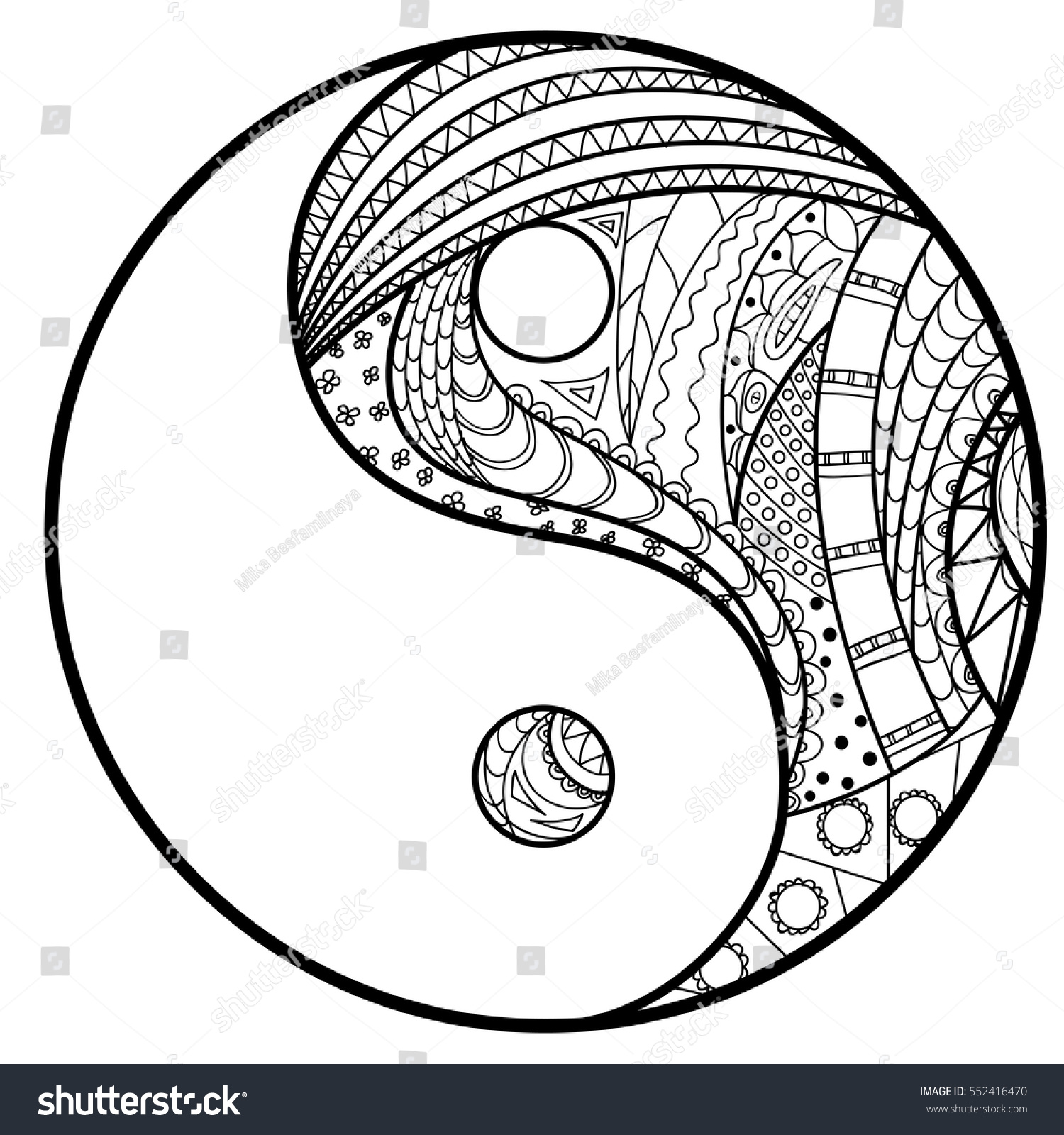 Yin Und Yang Zentangle Handgezeichnete Mandala Stock Vektorgrafik Lizenzfrei 552416470 