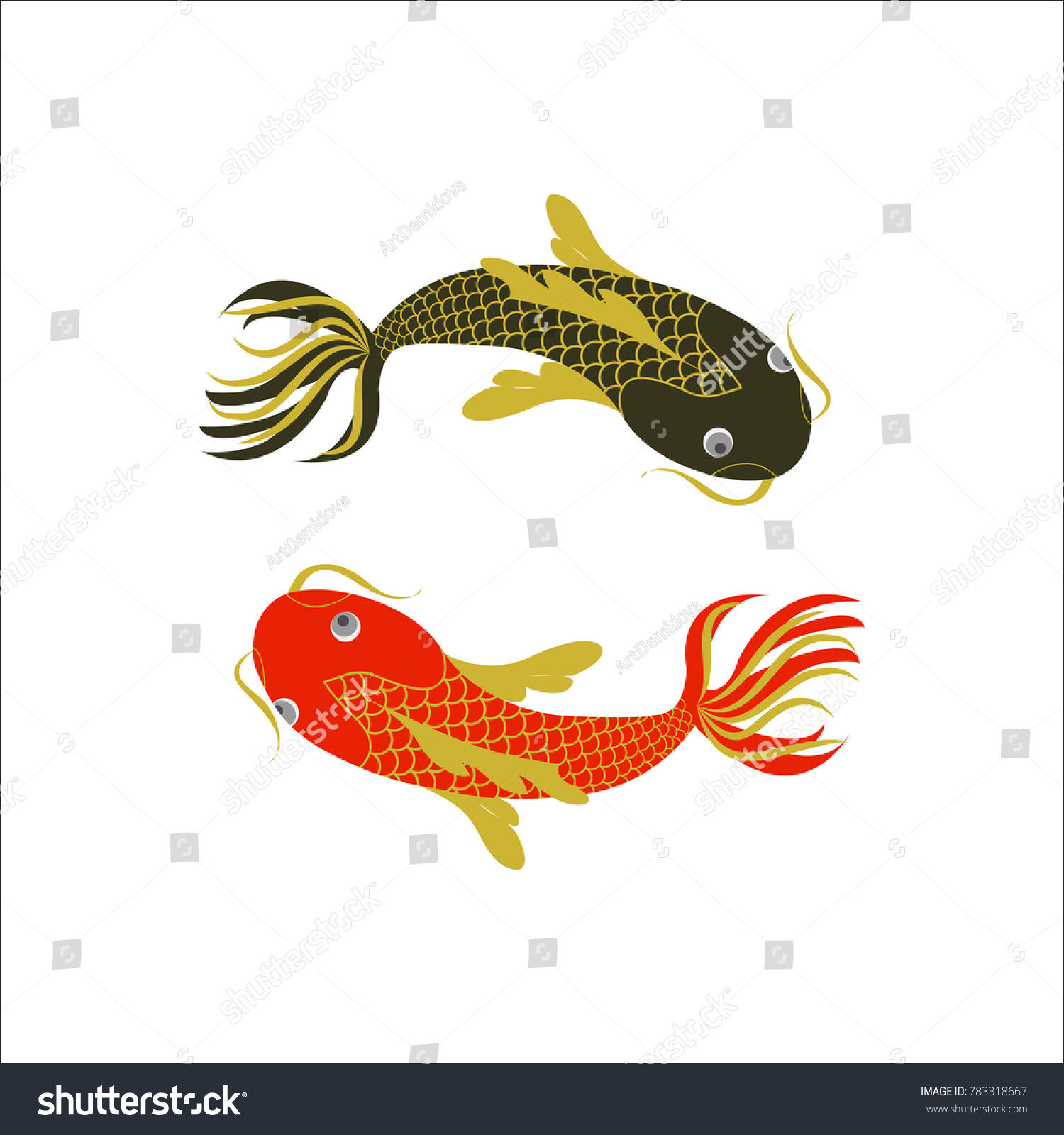 Yin Yang Koi Fish Oriental Style Stock Vector (Royalty Free) 783318667