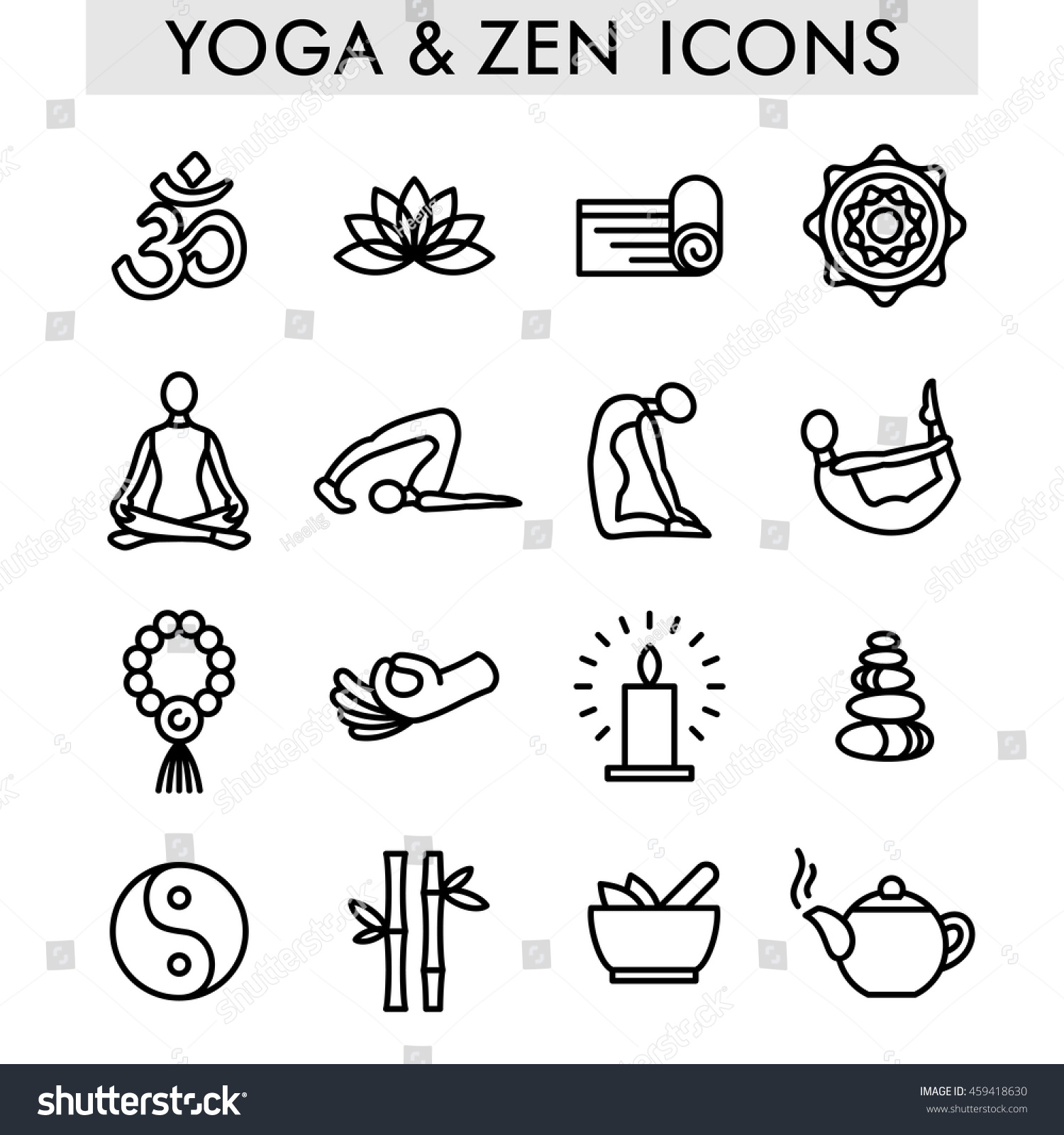 Yoga And Zen Icons Stock Vector Illustration 459418630 : Shutterstock