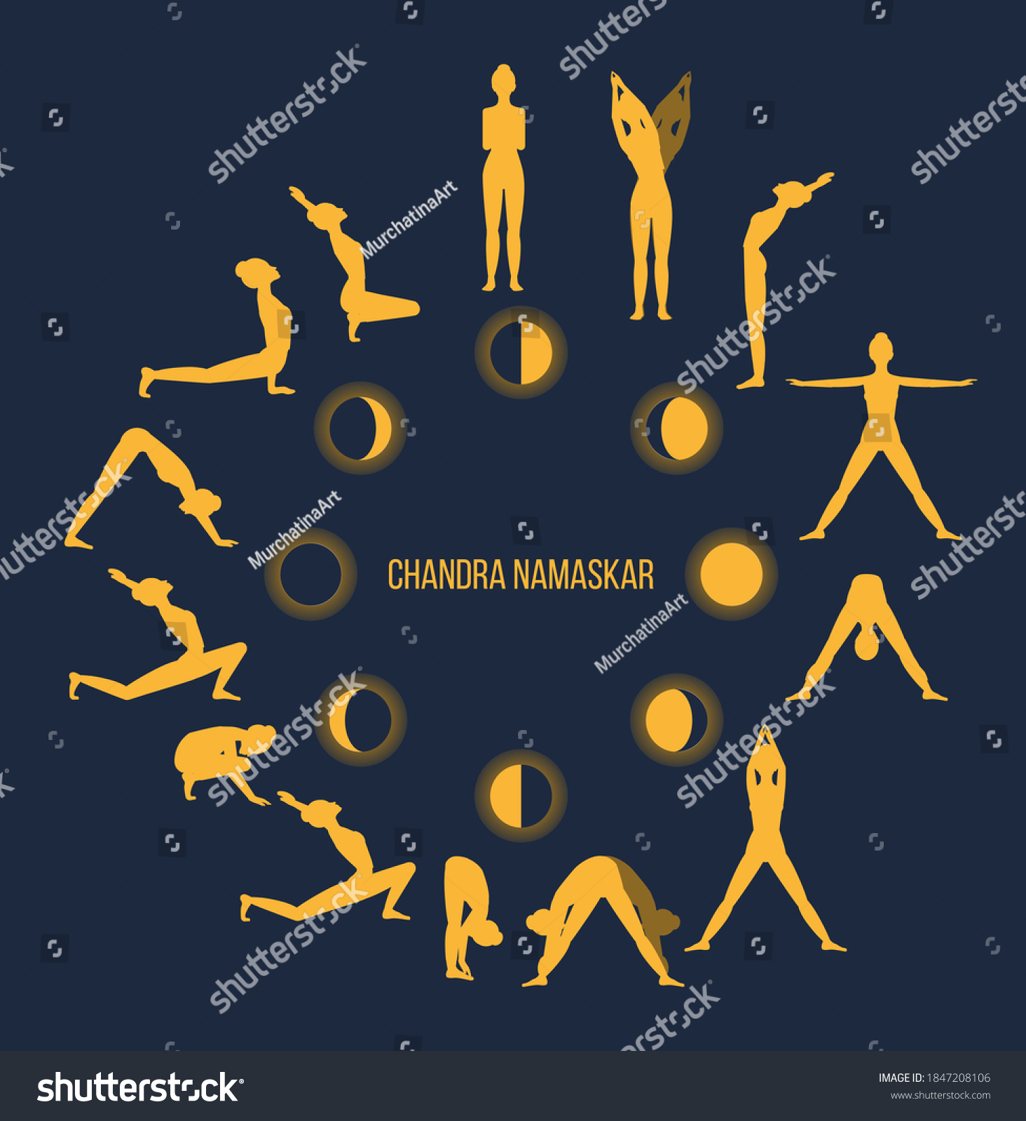 Yoga Complex Salutation Moon Vector Illustration Stock Vector (Royalty ...