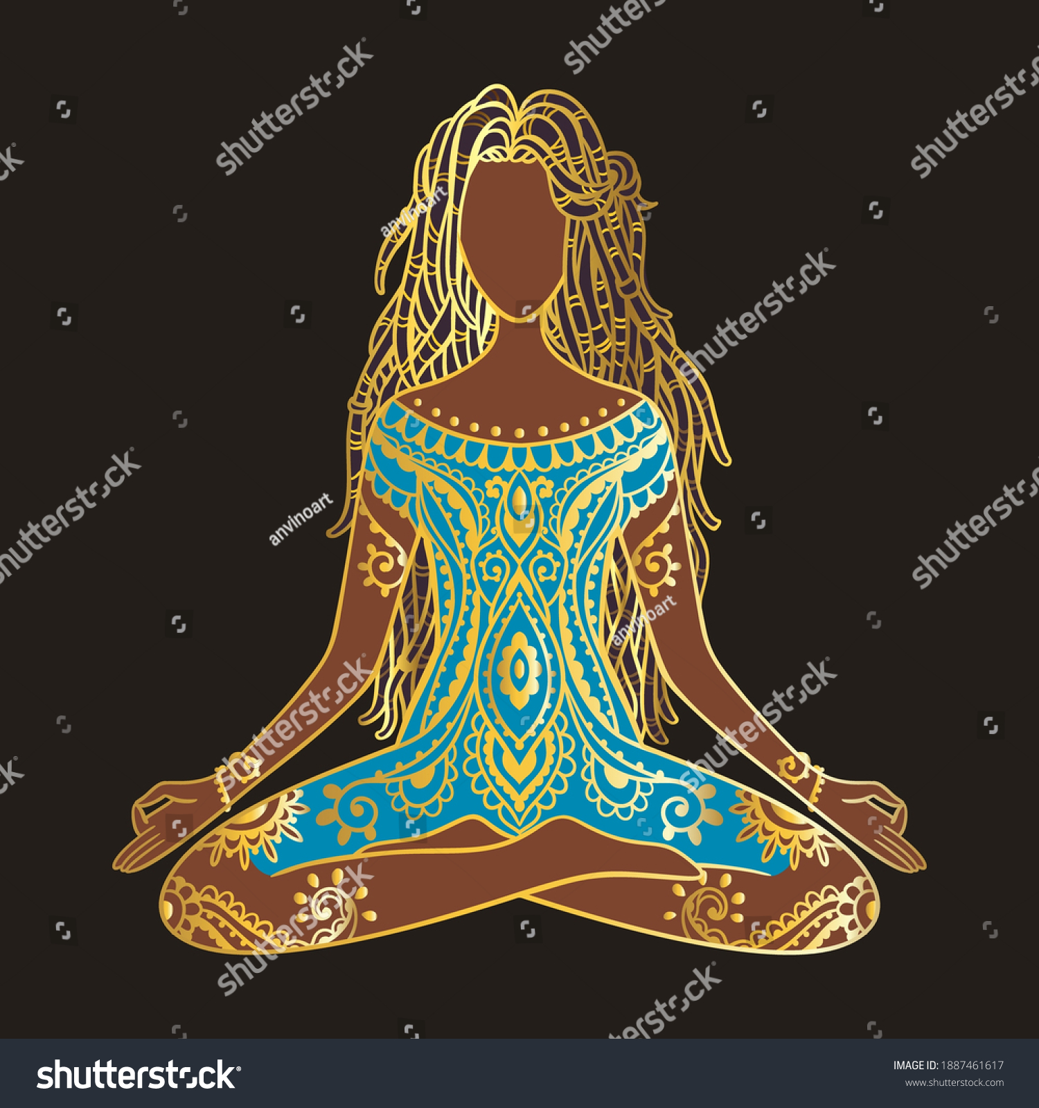 SVG of Yoga girl. african american woman doing yoga. Dreadlocks hairstyle
Ornament Meditation pose. India ethnic vector illustration style Yoga pose
 svg