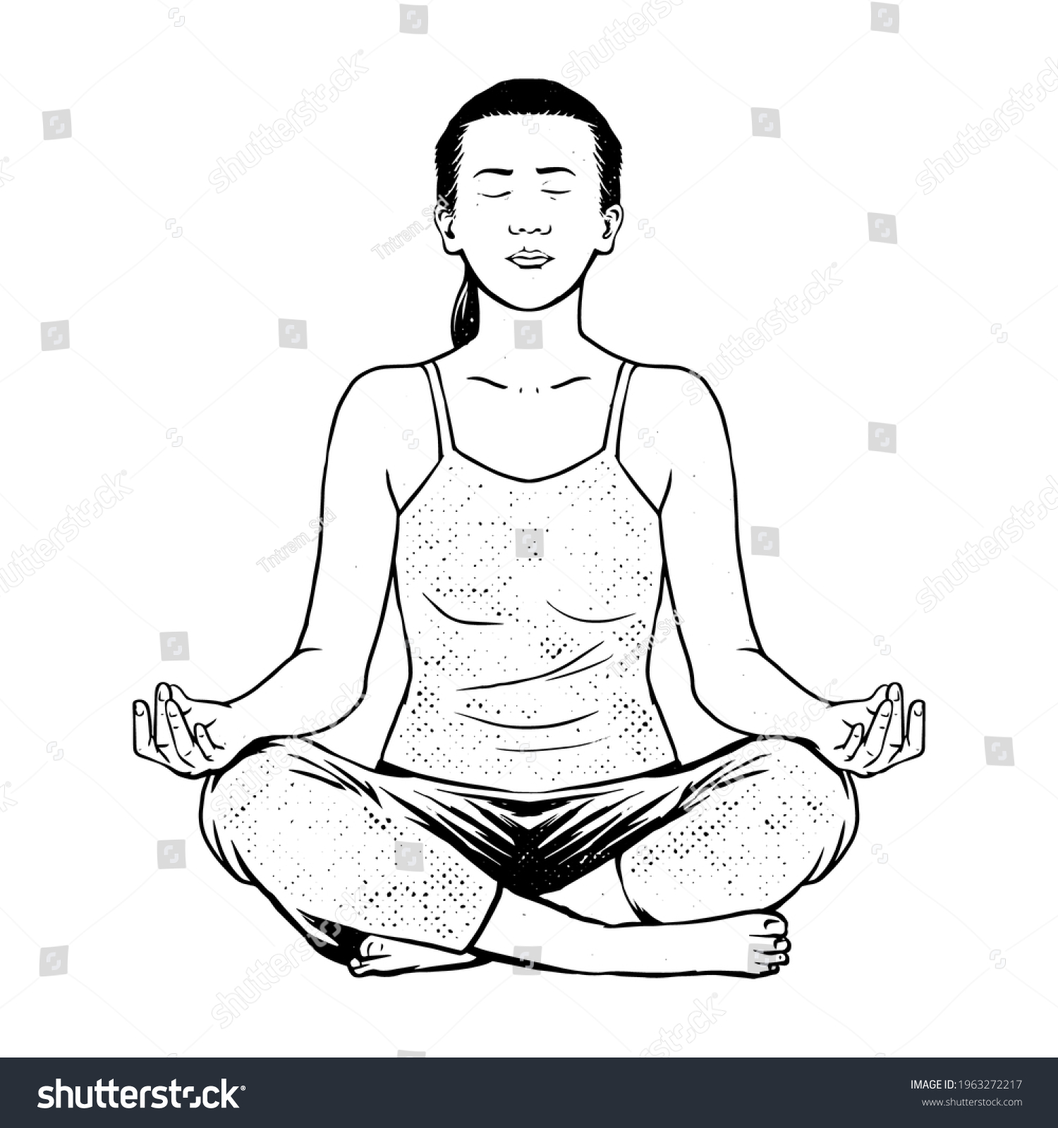 Yoga Meditation Engraving Style Vector Illustration Stock Vector ...