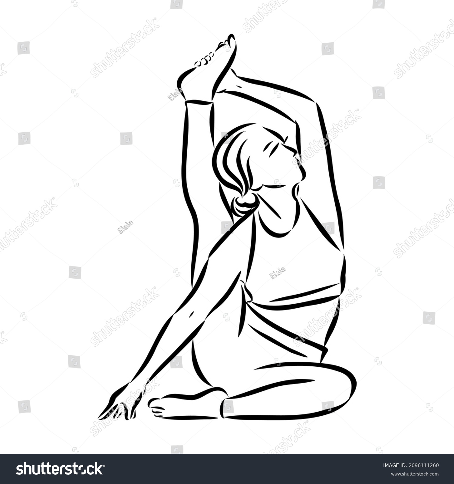 Yoga Pose Line Drawing Healthy Life Stock Vector (Royalty Free) 2096111260