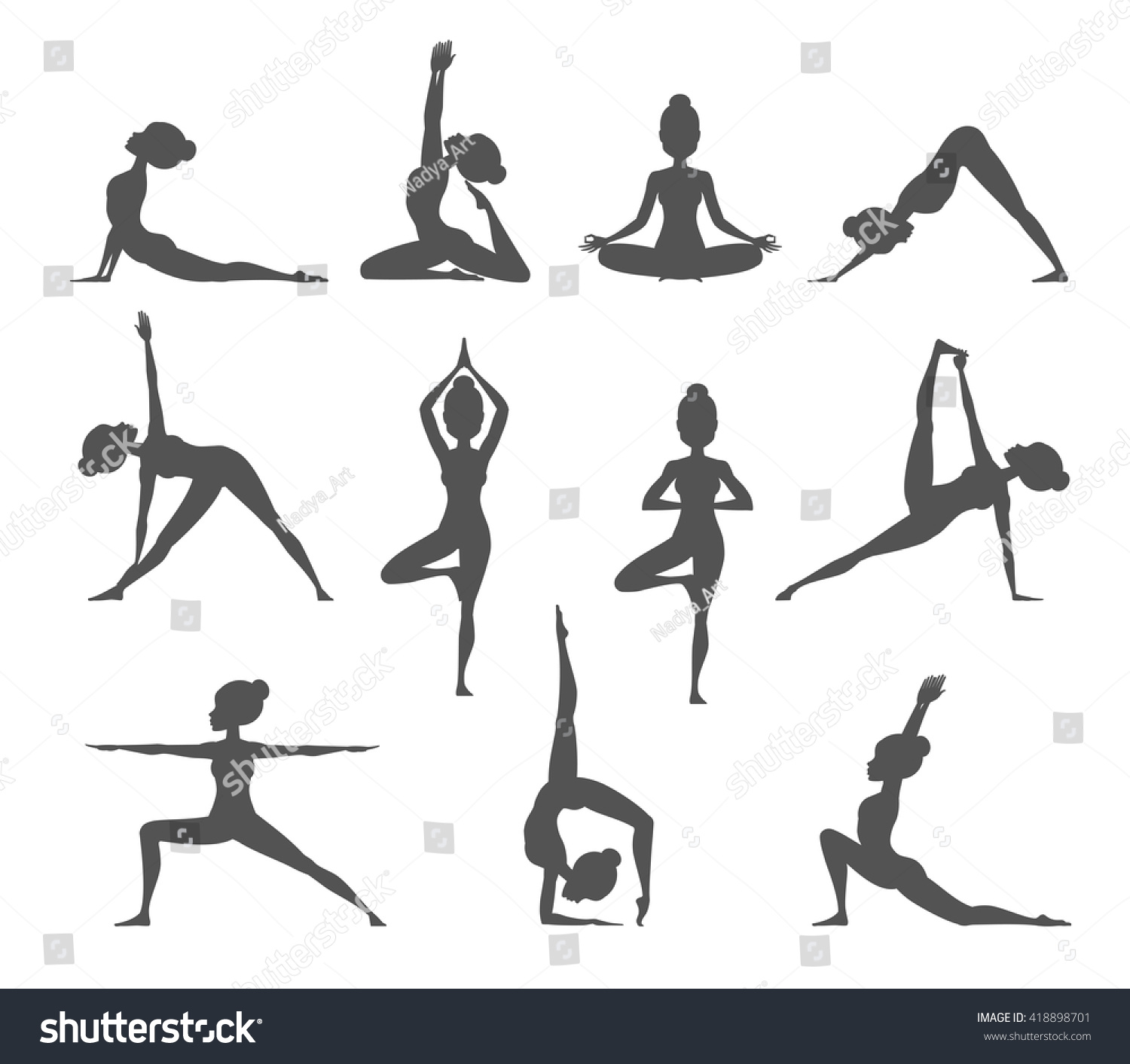 Yoga Pose Silhouettes Vector Illustration Set Stock Vector (Royalty ...