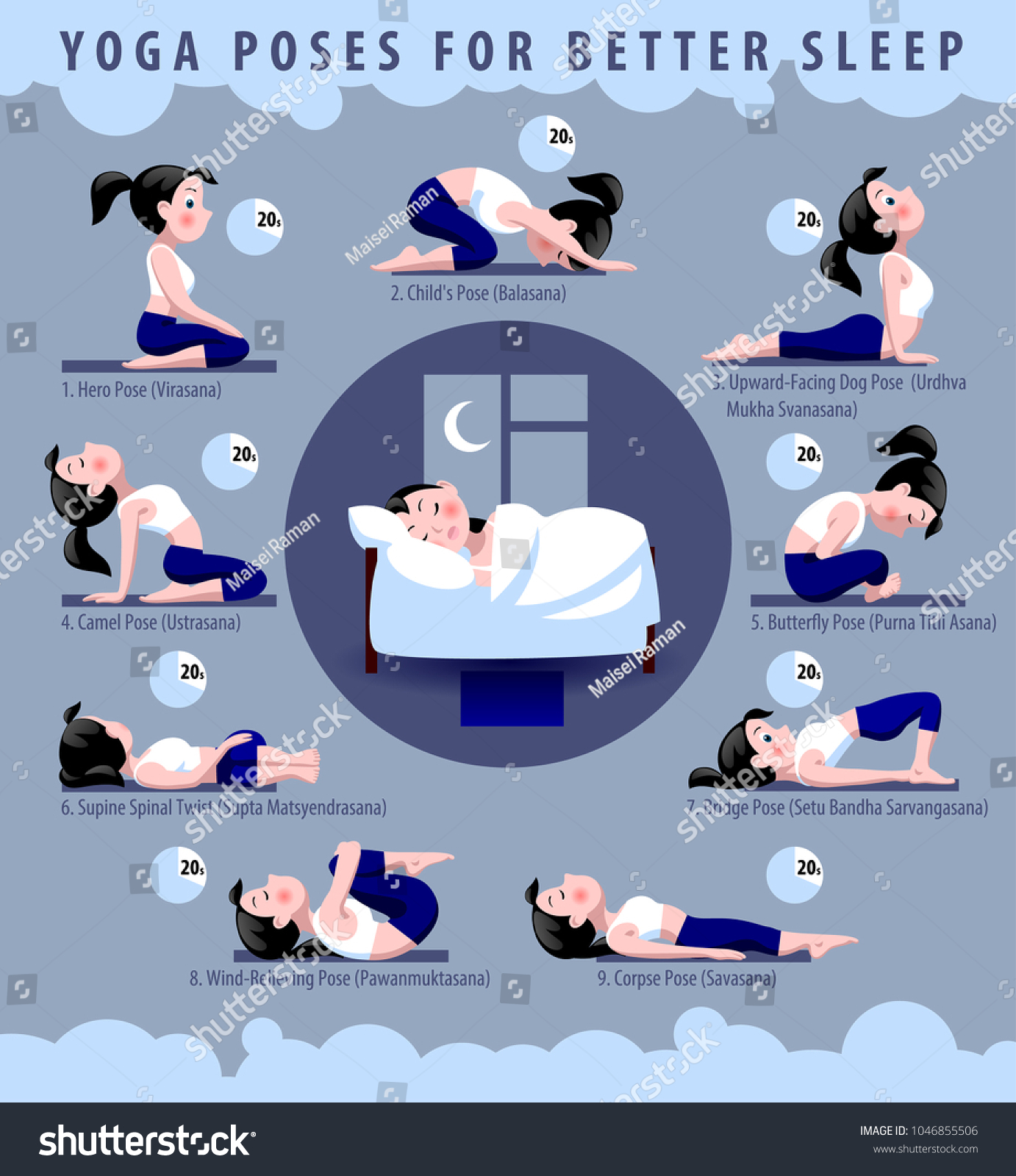 Yoga Poses Better Sleep Fitness Exercises Stock Vector (Royalty Yoga Poses Better Sleep Fitness Exercises Stock Vector (Royalty