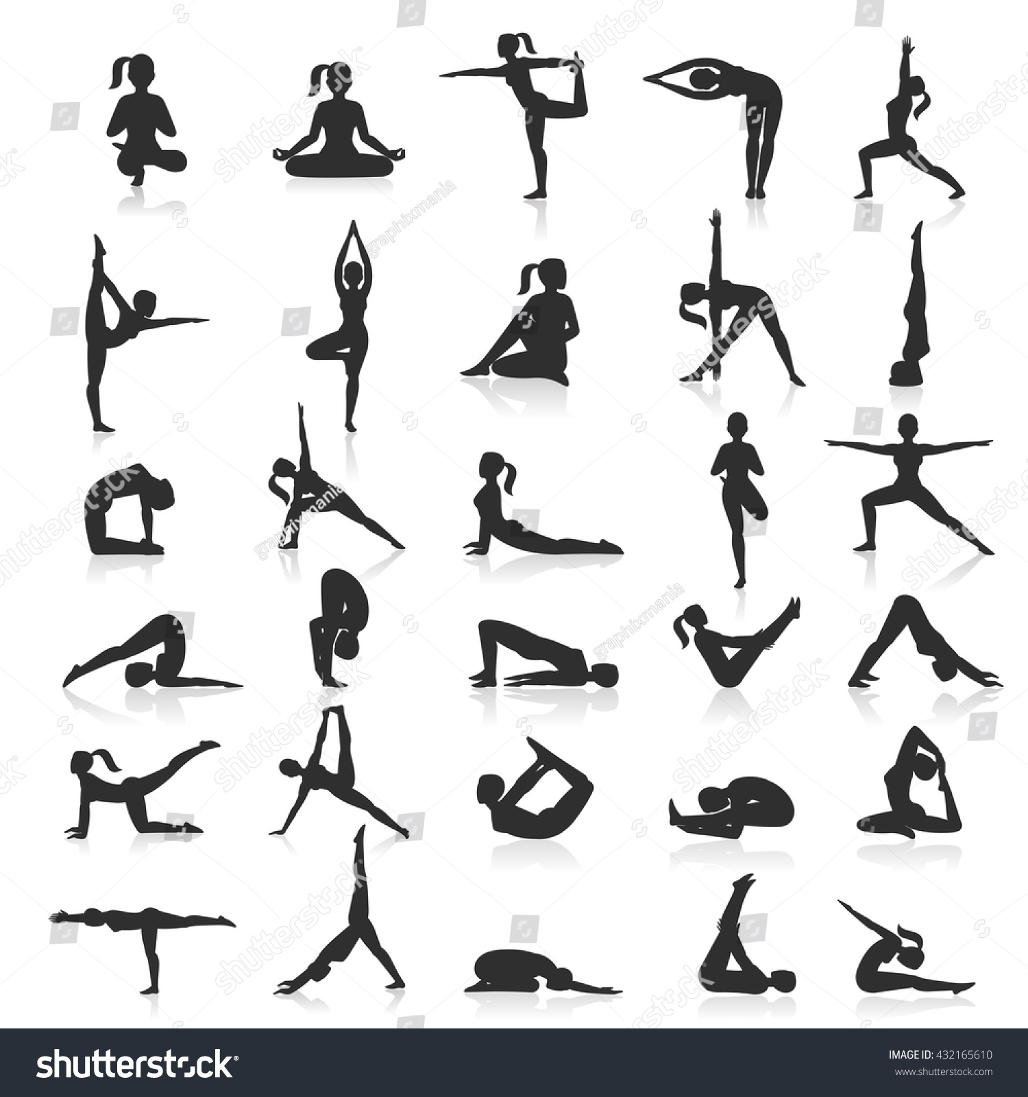 Yoga Postures Exercises Icons Set. Vector Illustration. - 432165610 ...