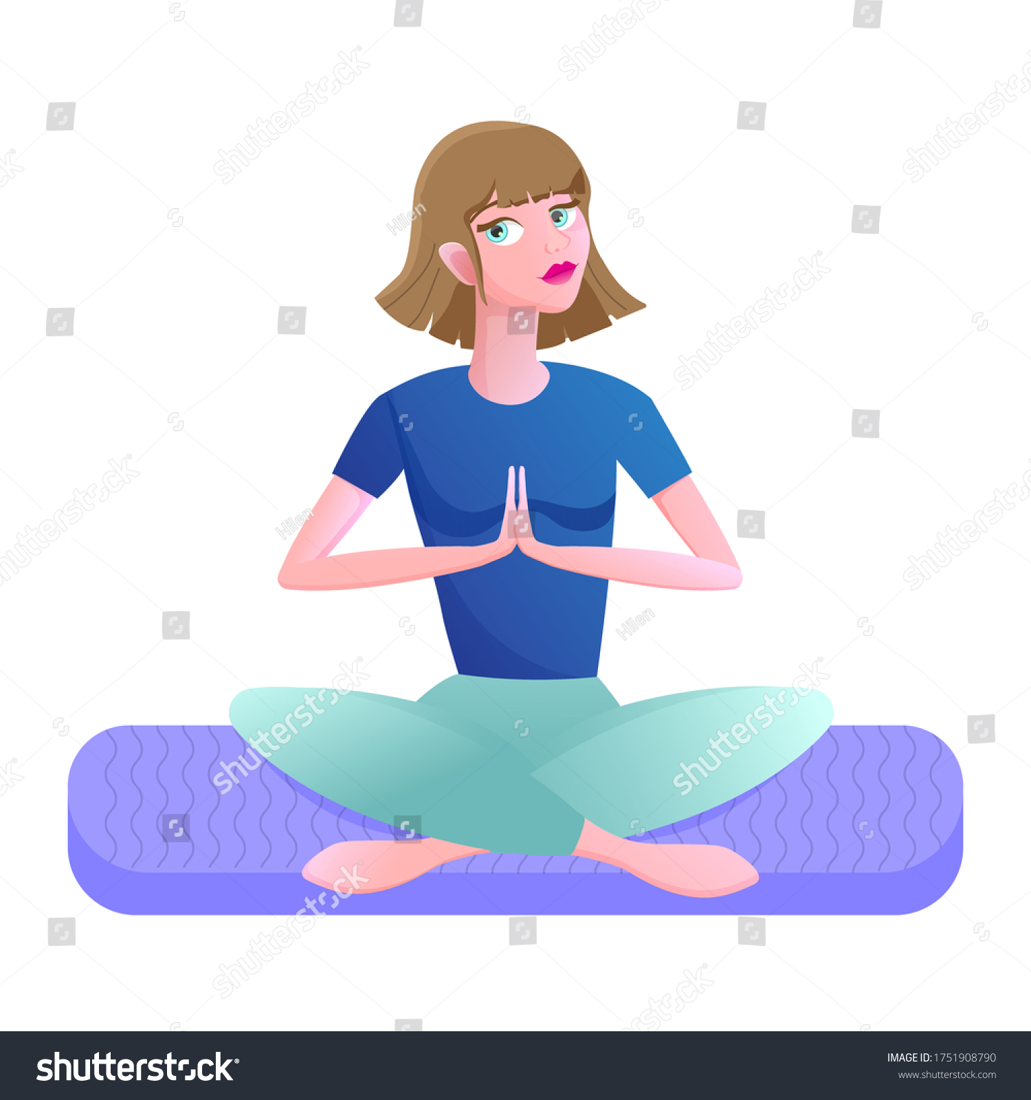 Yoga Practice Girl Cartoon Style Engaged Stock Vector (Royalty Free ...