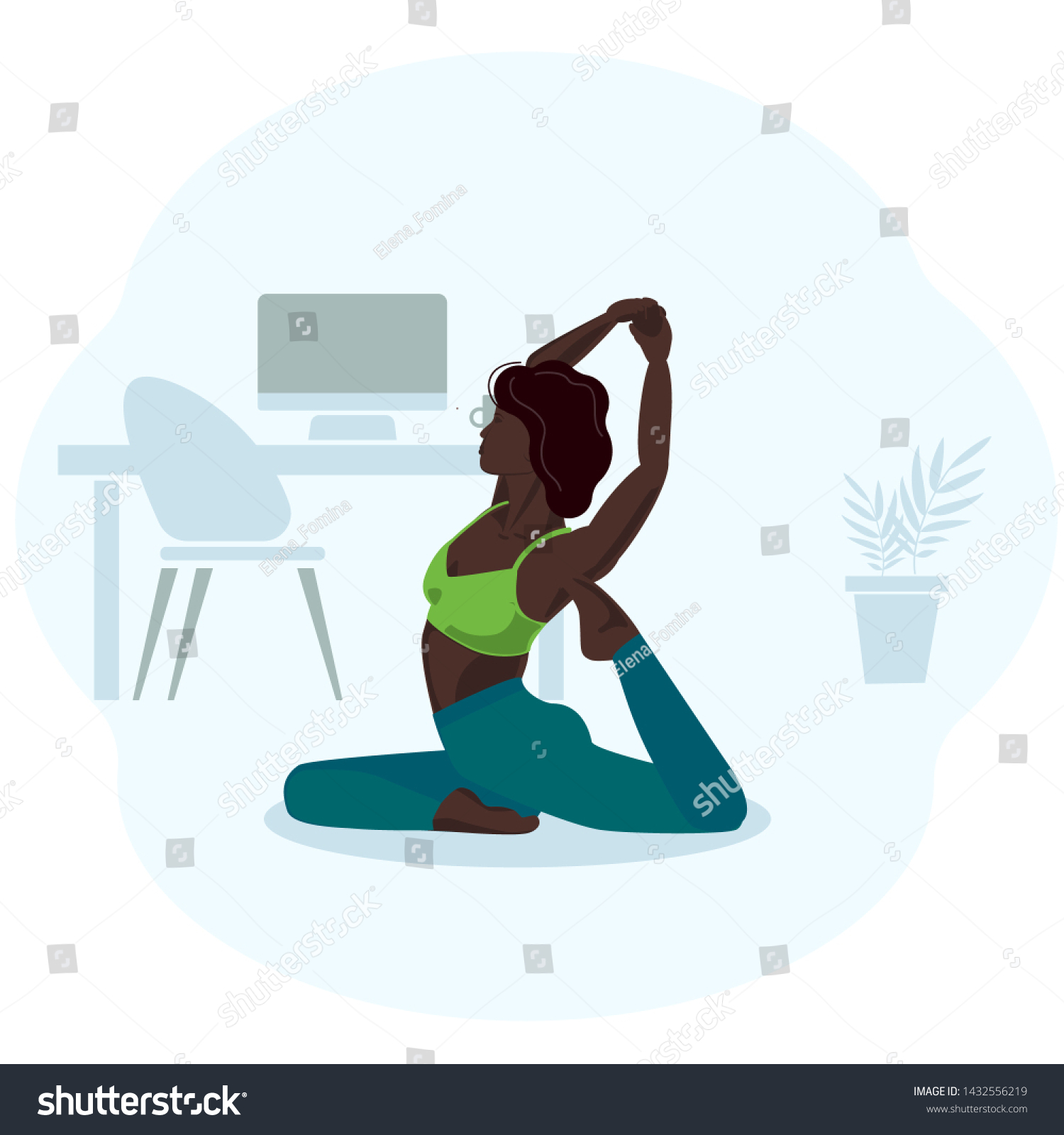 SVG of Yoga practice in the office. Meditation, relaxation, stretching, concentration, balance harmony at work. No stress and burnout. Healthy and sporty lifestyle. Young woman doing exercises. Vector. svg