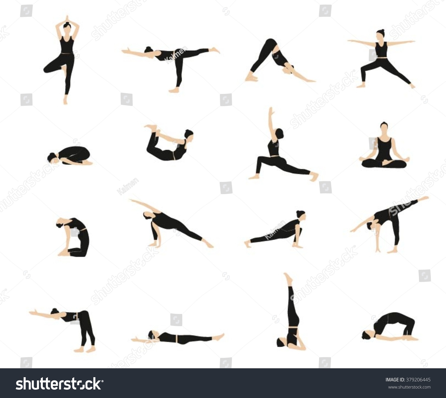 Yoga Vector Set. Women Yoga Poses Set. Woman Doing Yoga Exercises Set ...