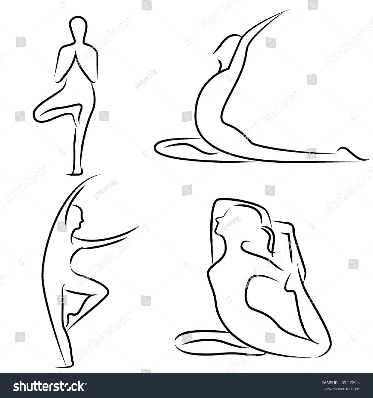 Yoga Sketch Line Theme Stock-Vektorgrafik (Lizenzfrei) 209490544