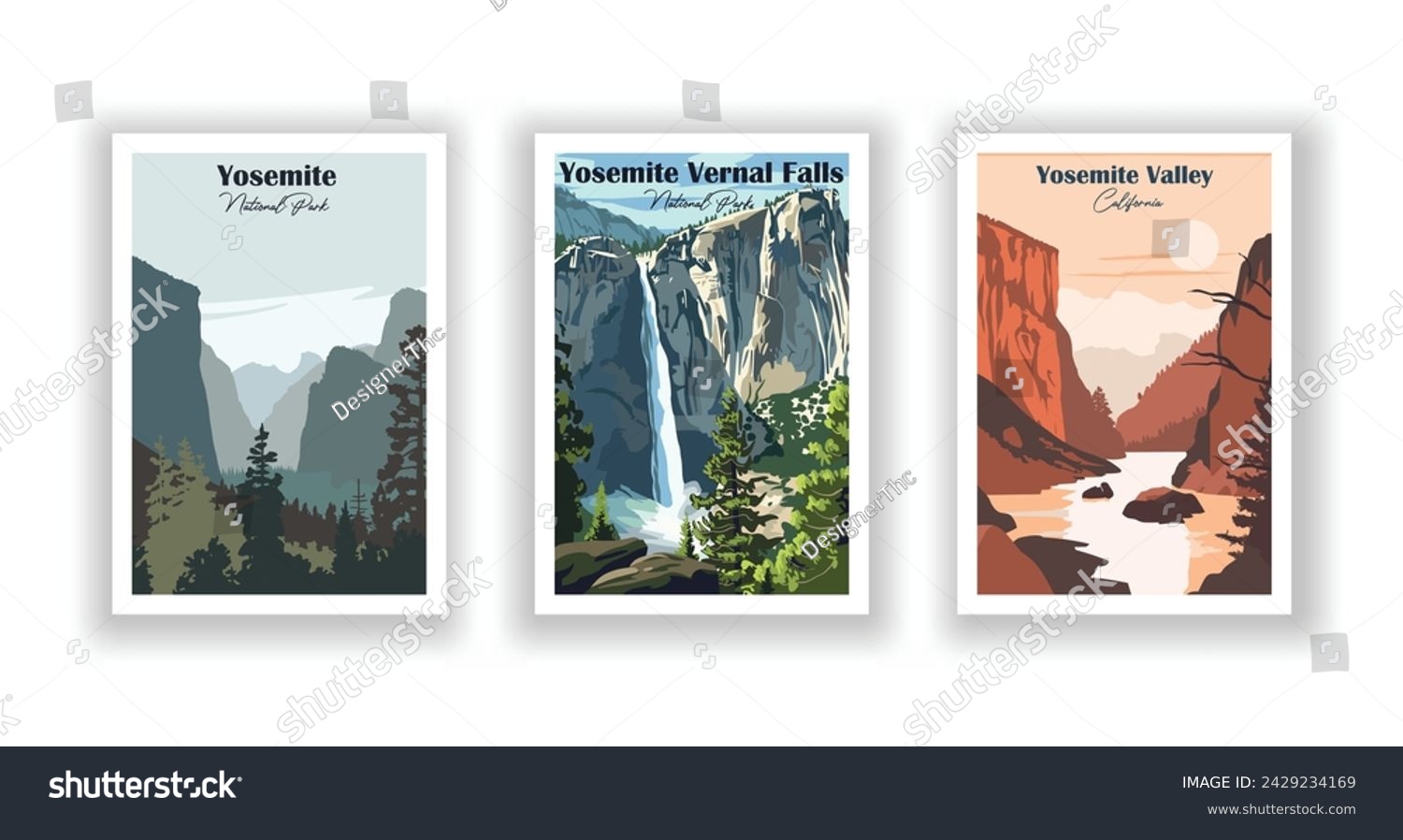 SVG of Yosemite Valley, California. Yosemite Vernal Falls, National Park. Yosemite, National Park - Vintage travel poster. Vector illustration. High quality prints svg