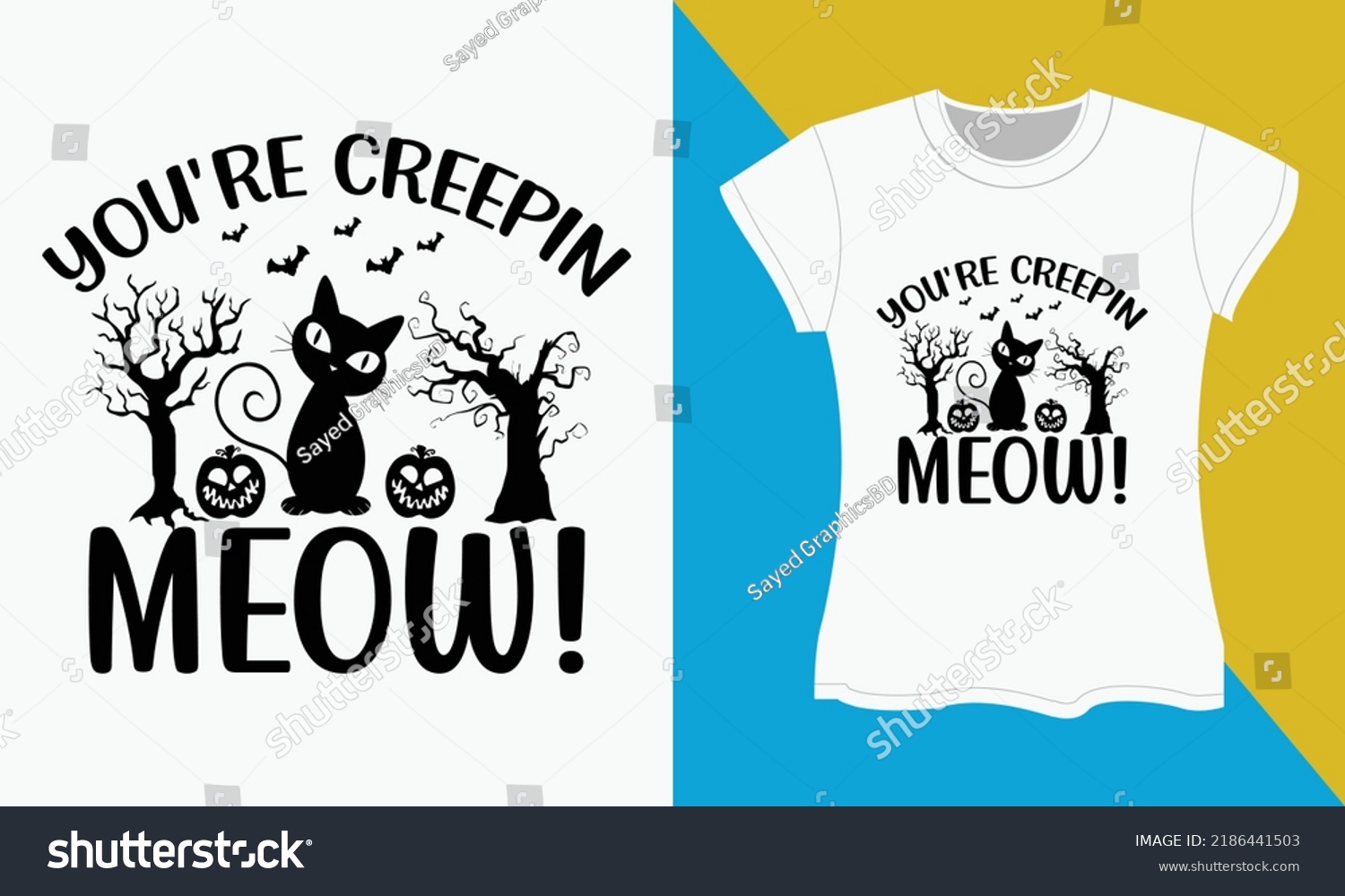 SVG of You're Creepin meow!, it's a halloween svg t-shirt design. Perfect for print items and bags, posters, cards, vector illustration. 
Isolated on black background svg