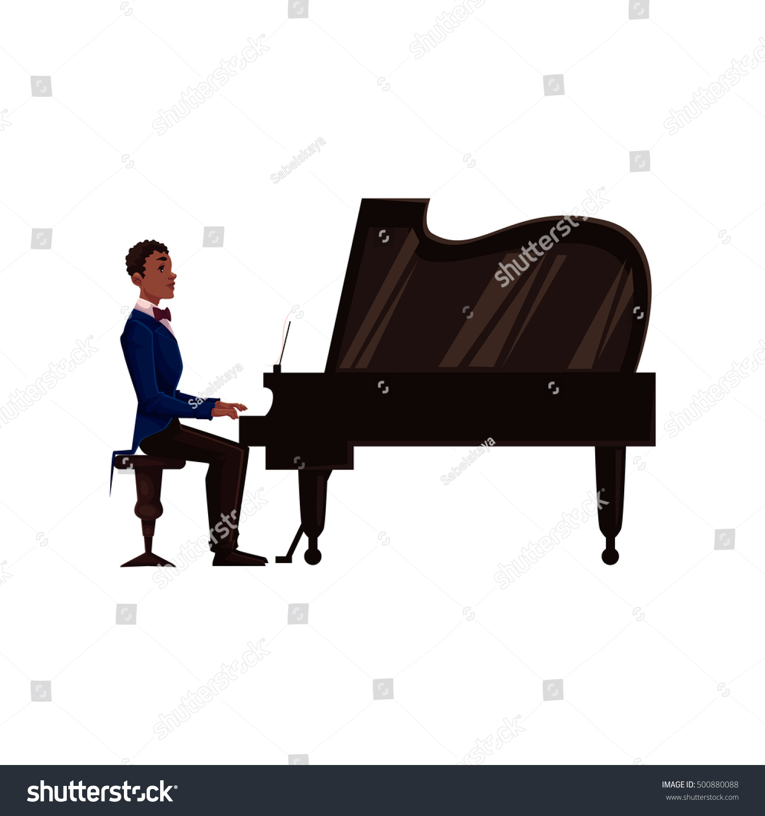 Young African American Male Piano Player Stock Vector (Royalty Free