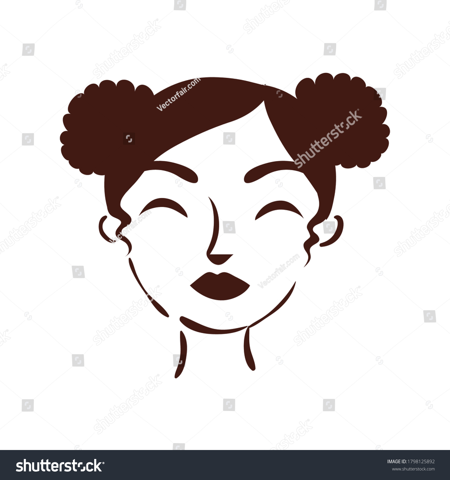 Young Afro Woman Hair Buns Silhouette เวกเตอร์สต็อก ปลอดค่าลิขสิทธิ์ 1798125892 