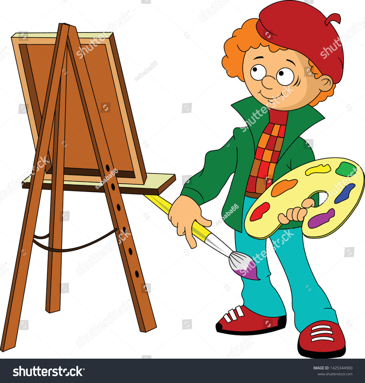 Young Artist Red Beret Paints Picture Stock Vector (Royalty Free ...