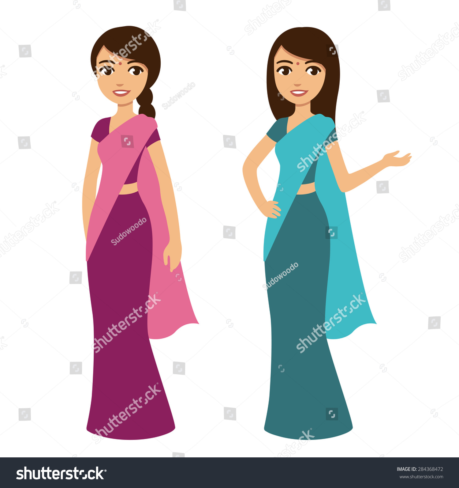 Young Beautiful Cartoon Style Indian Woman In Traditional Clothes ...