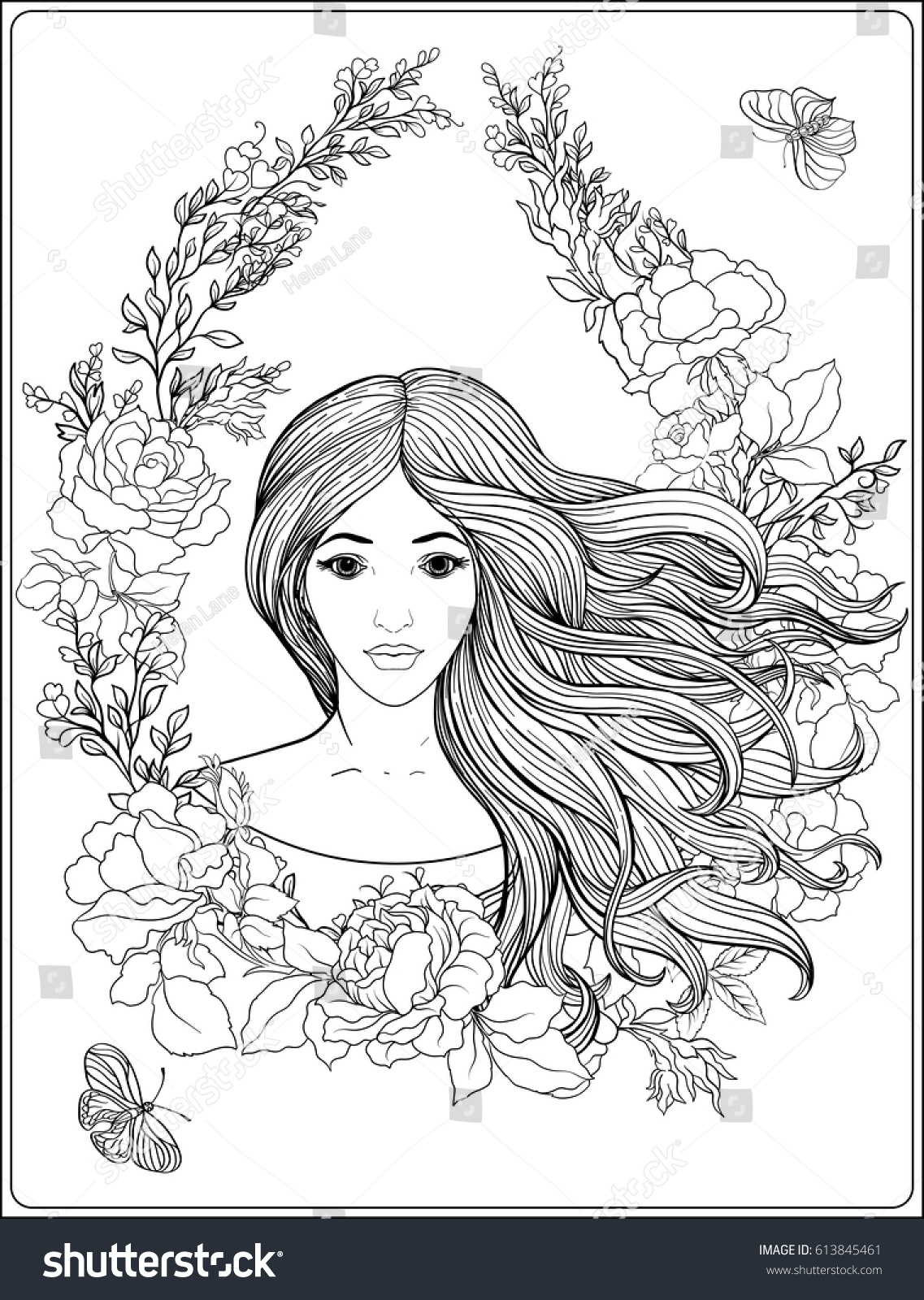 Long Hair Coloring Pages For Adults Girl - Coloring Page