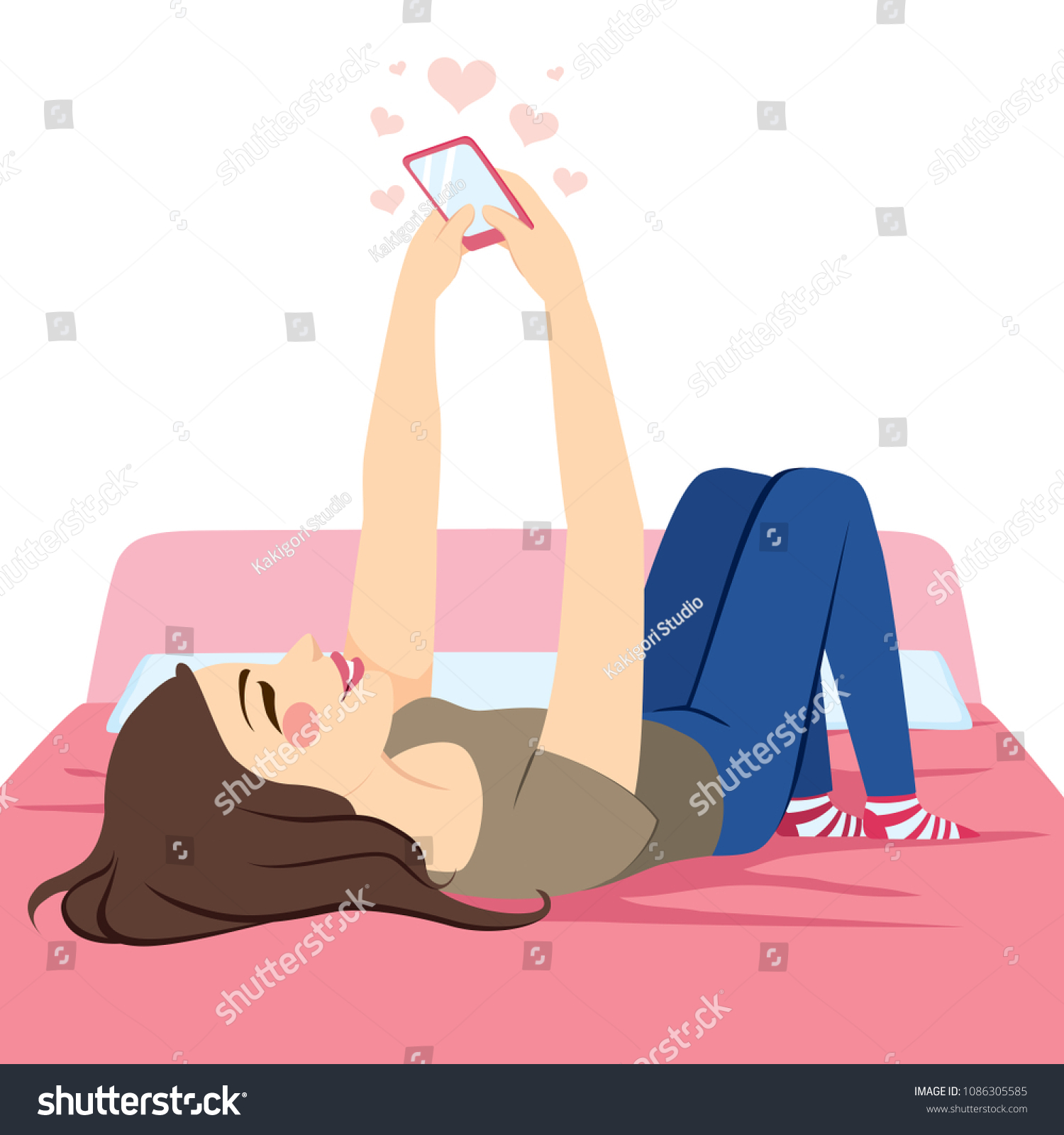 Mujer Acostada Con El Celular Ilustraciones Imágenes Y Vectores De Stock Shutterstock 5117