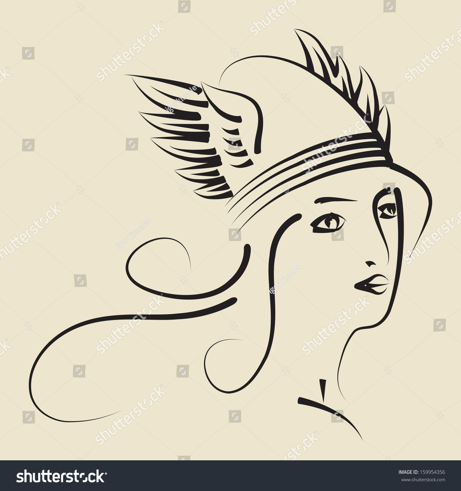 Young Beautiful Woman Wearing Winged Helmet Stock Vector (Royalty Free