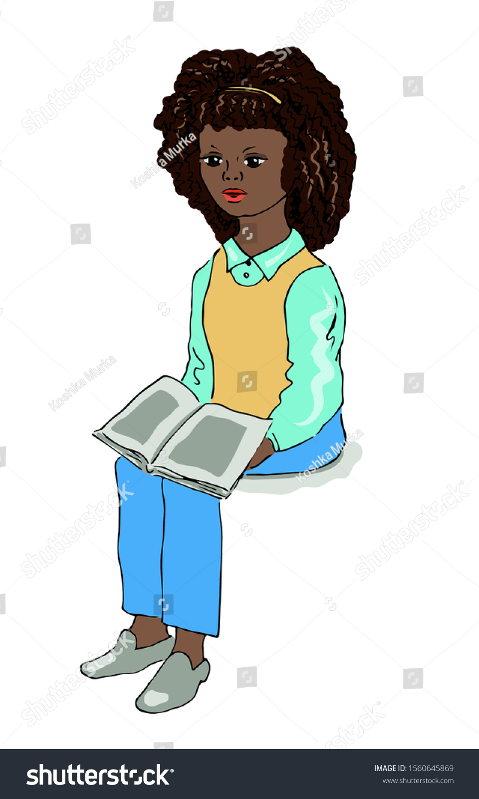 Young Black Girl Sitting Reading Book Stock Vector (Royalty Free ...