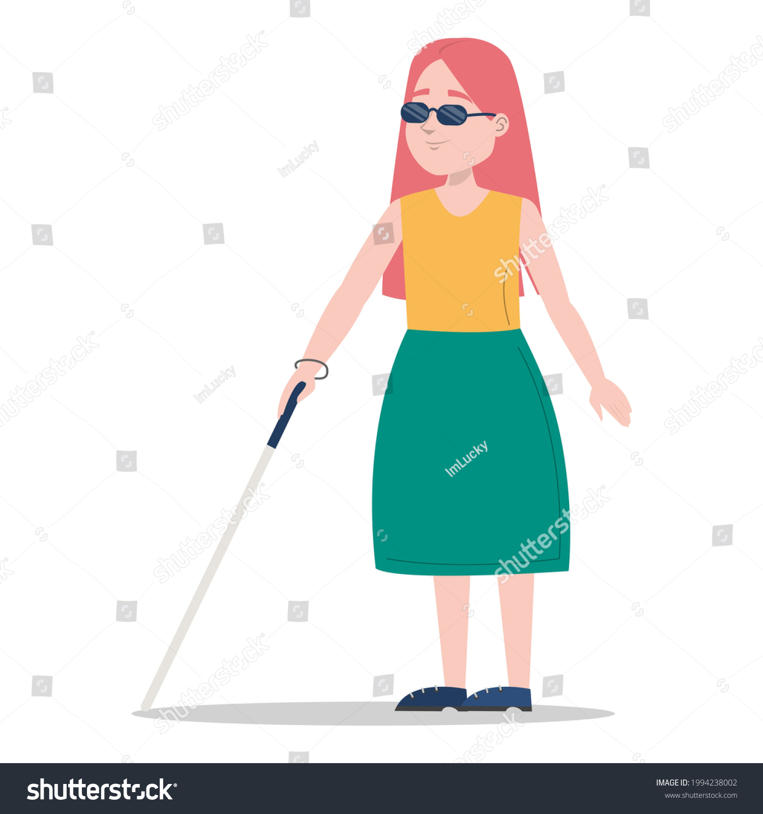 Young Blind Girl Walking Cane Vector Stock Vector (royalty Free 