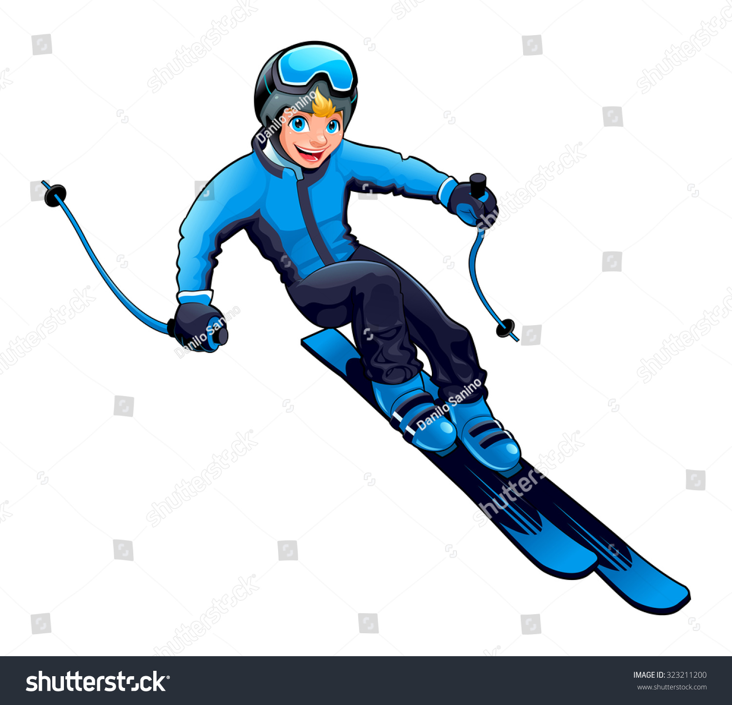 Young Boy Is Skiing. Vector Cartoon Isolated Character. - 323211200 ...