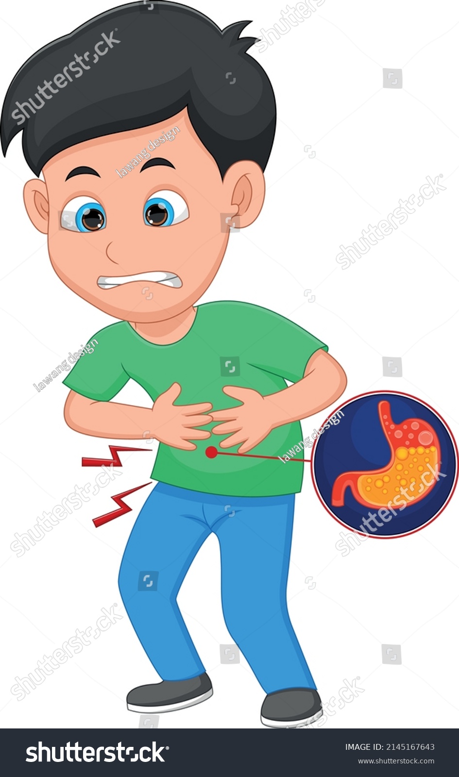 Young Boy Suffering Stomach Ache Stock Vector (Royalty Free) 2145167643 ...