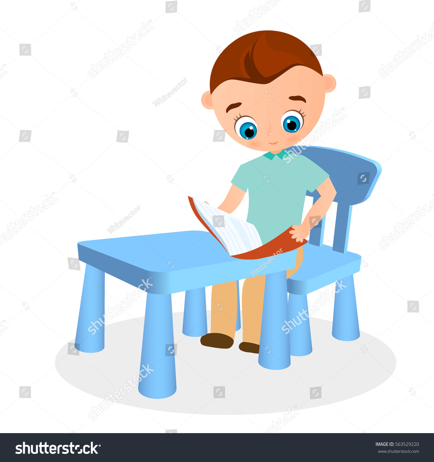 Young Boy Glasses Reads Sitting School Stock Vector Royalty Free