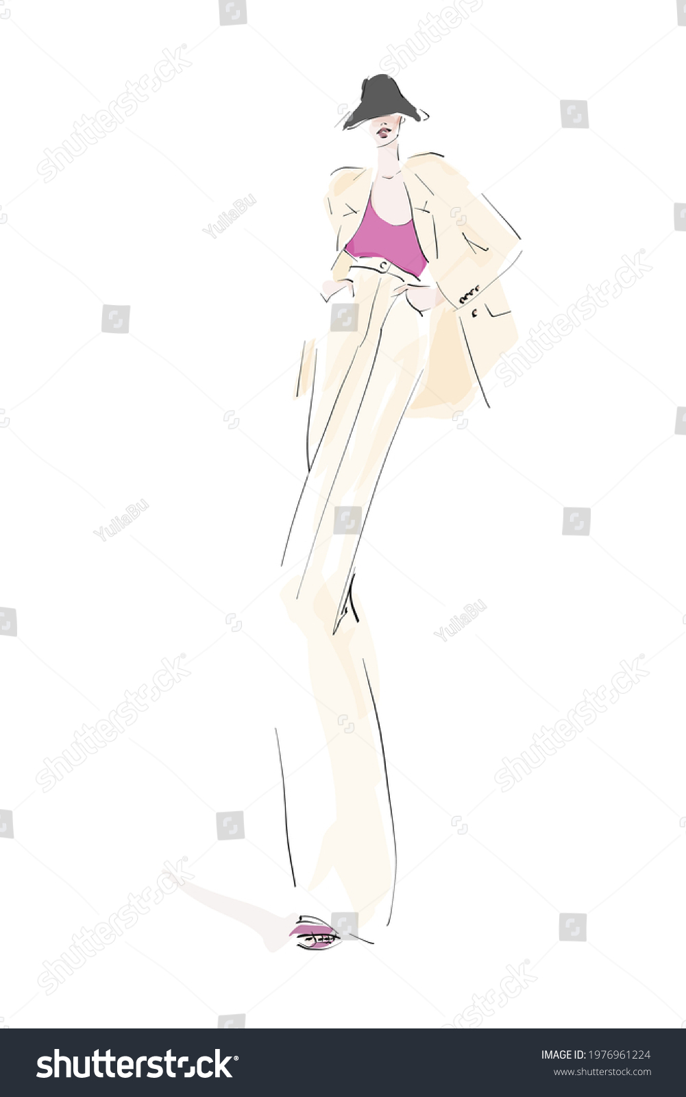 Young Elegant Woman Pantsuit Fashion Illustration Stock Vector Royalty Free 1976961224 