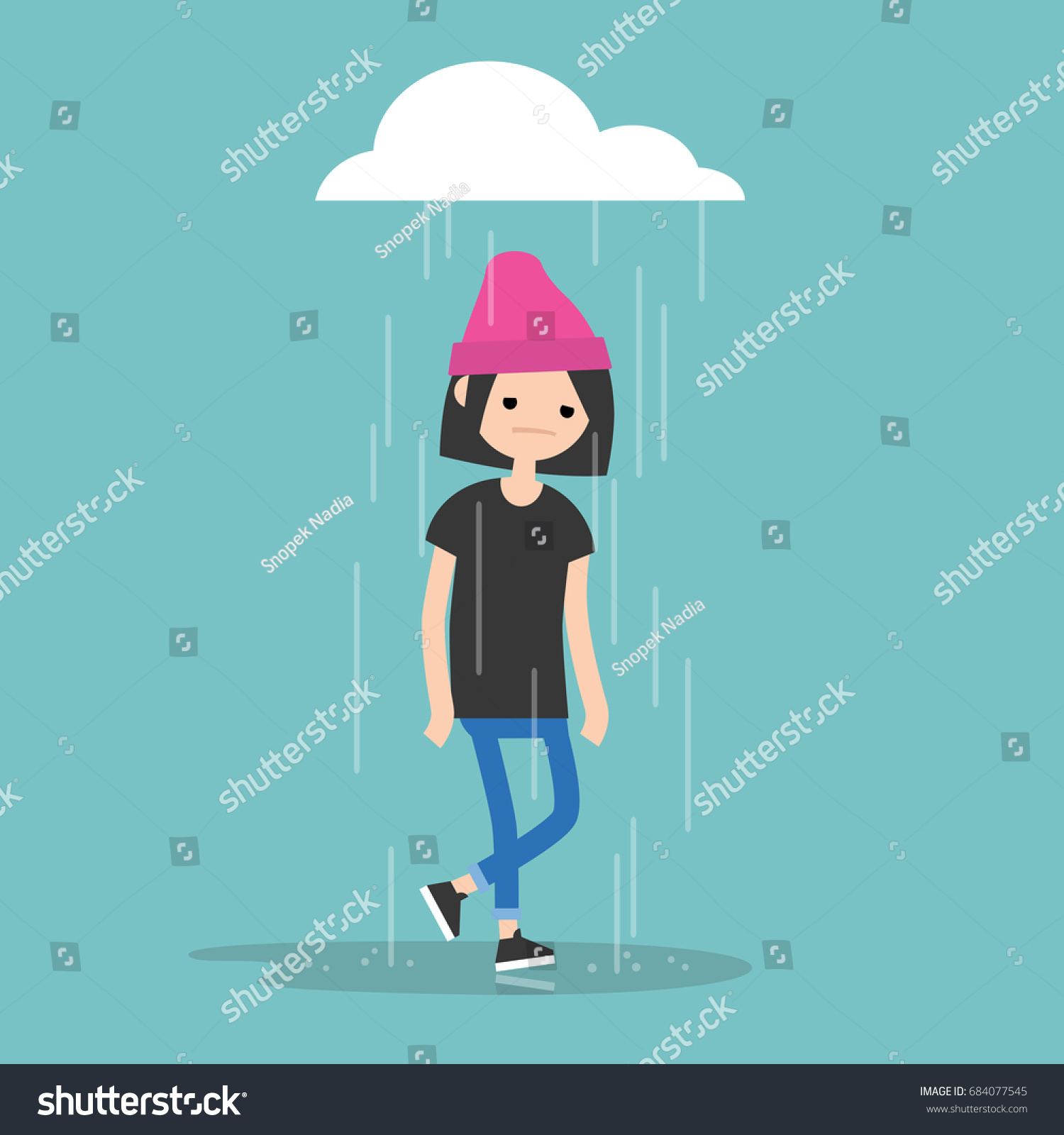 Young Female Character Weeping Rain Flat Stock Vector (Royalty Free ...