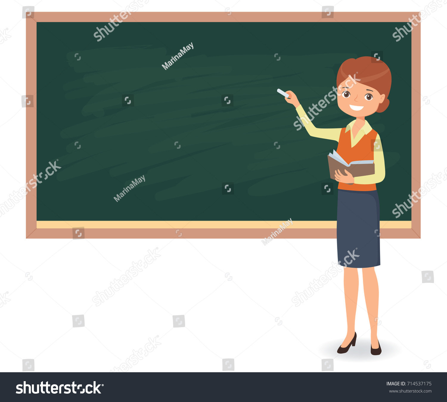 Young Female Teacher Writing Chalk On Stock Vector (Royalty Free ...