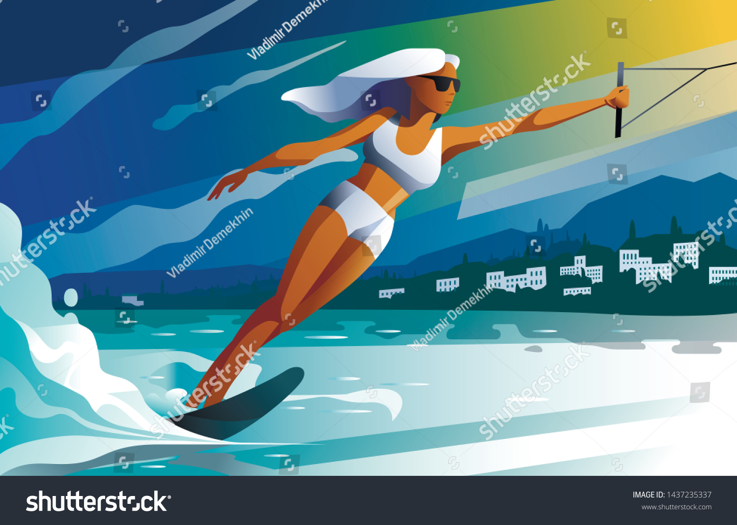 SVG of Young female water skier riding  svg