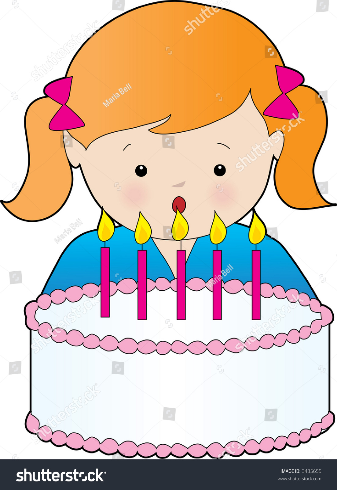 Young Girl Blowing Out Candles On Stock Vector 3435655 Shutterstock 