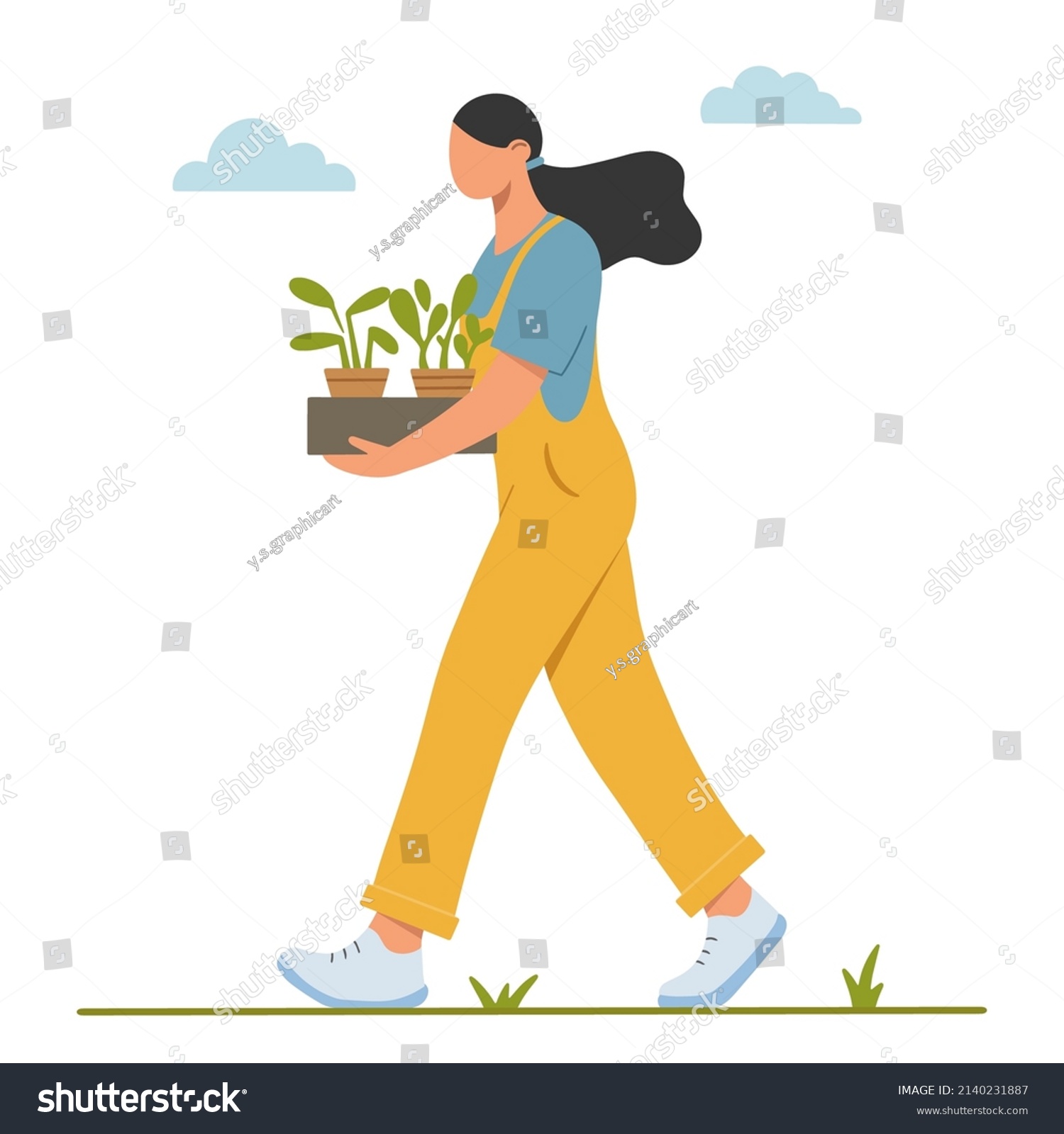 Young Girl Holding Plants Planting Her Stock Vector (Royalty Free ...