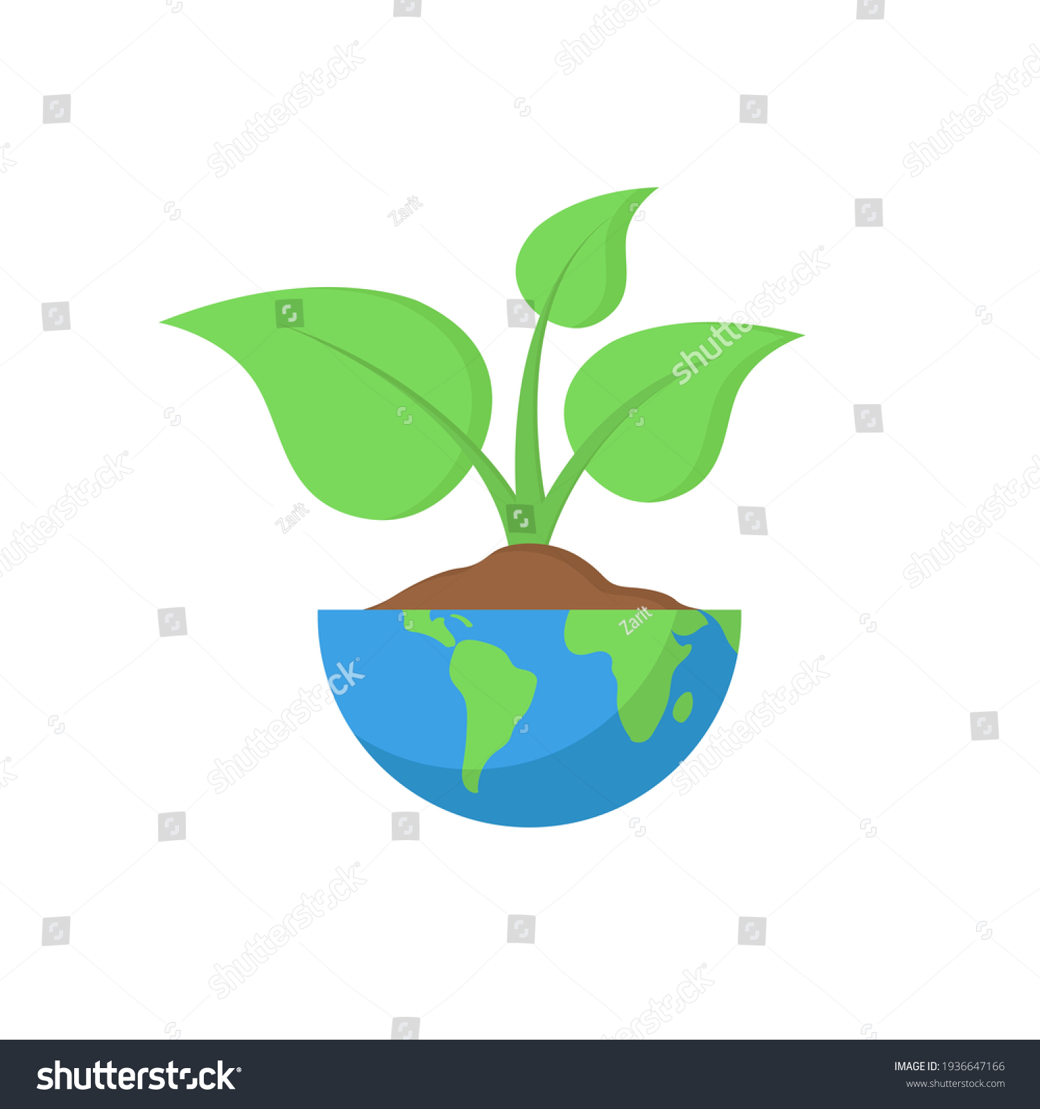 Young Green Sprout Plant Half Globus Stock Vector (Royalty Free) 1936647166