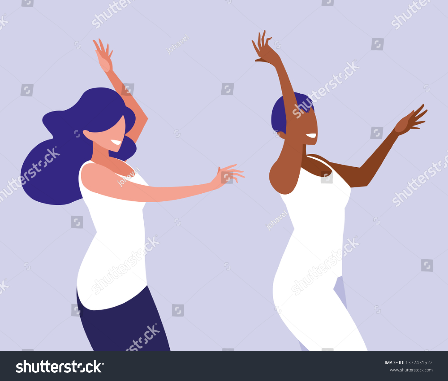 Young Interracial Girls Dancing Characters Stock Vector (Royalty Free ...